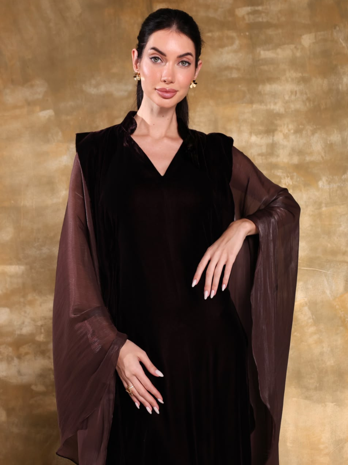 LAYAL BROWN VELVET KAFTAN