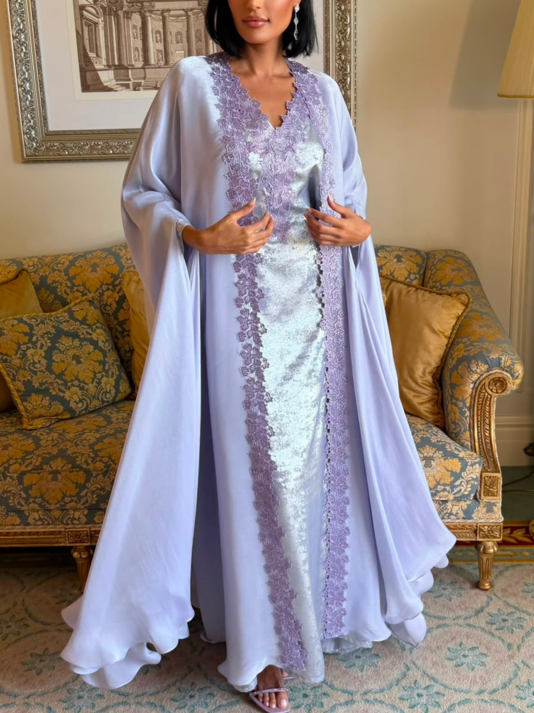 AYLA LILAC EMBROIDERED KAFTAN