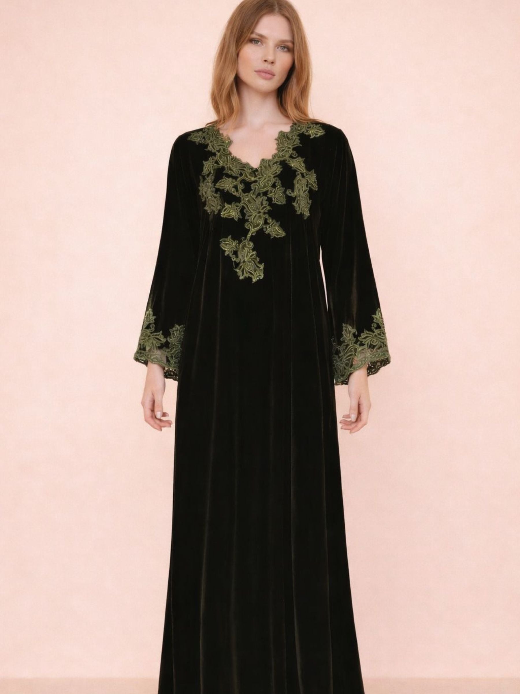 EZRA OLIVE GREEN VELVET KAFTAN