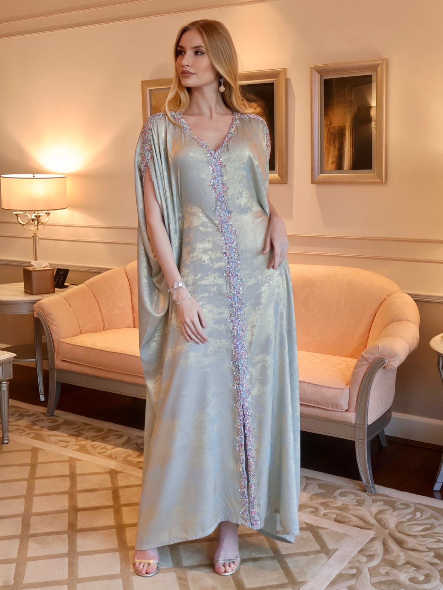 SHIMMER TURQOUISE EMBROIDERED KAFTAN