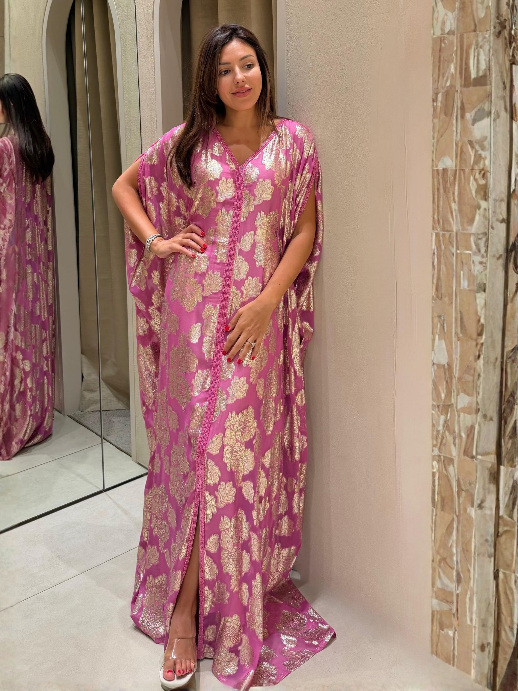 JALILA PINK GOLD FLORAL KAFTAN