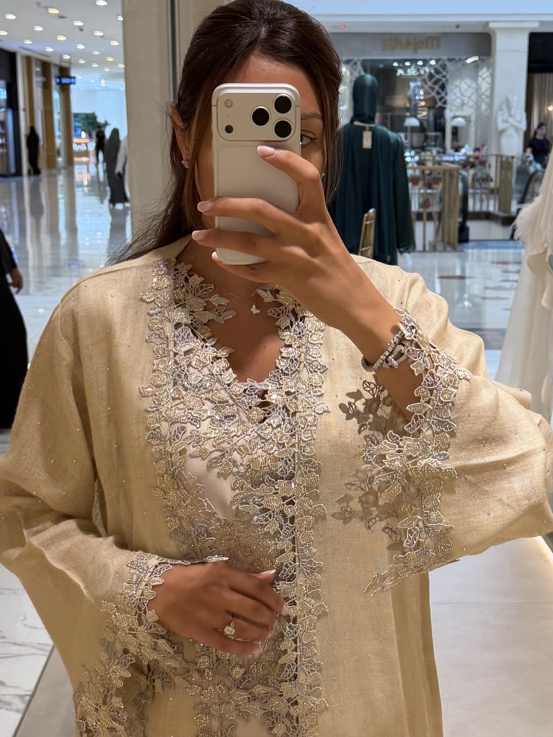 HERA BEIGE LINEN EMBROIDERED ABAYA