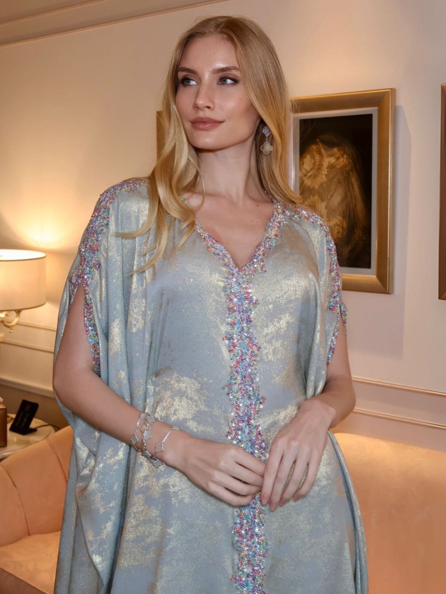 SHIMMER TURQOUISE EMBROIDERED KAFTAN