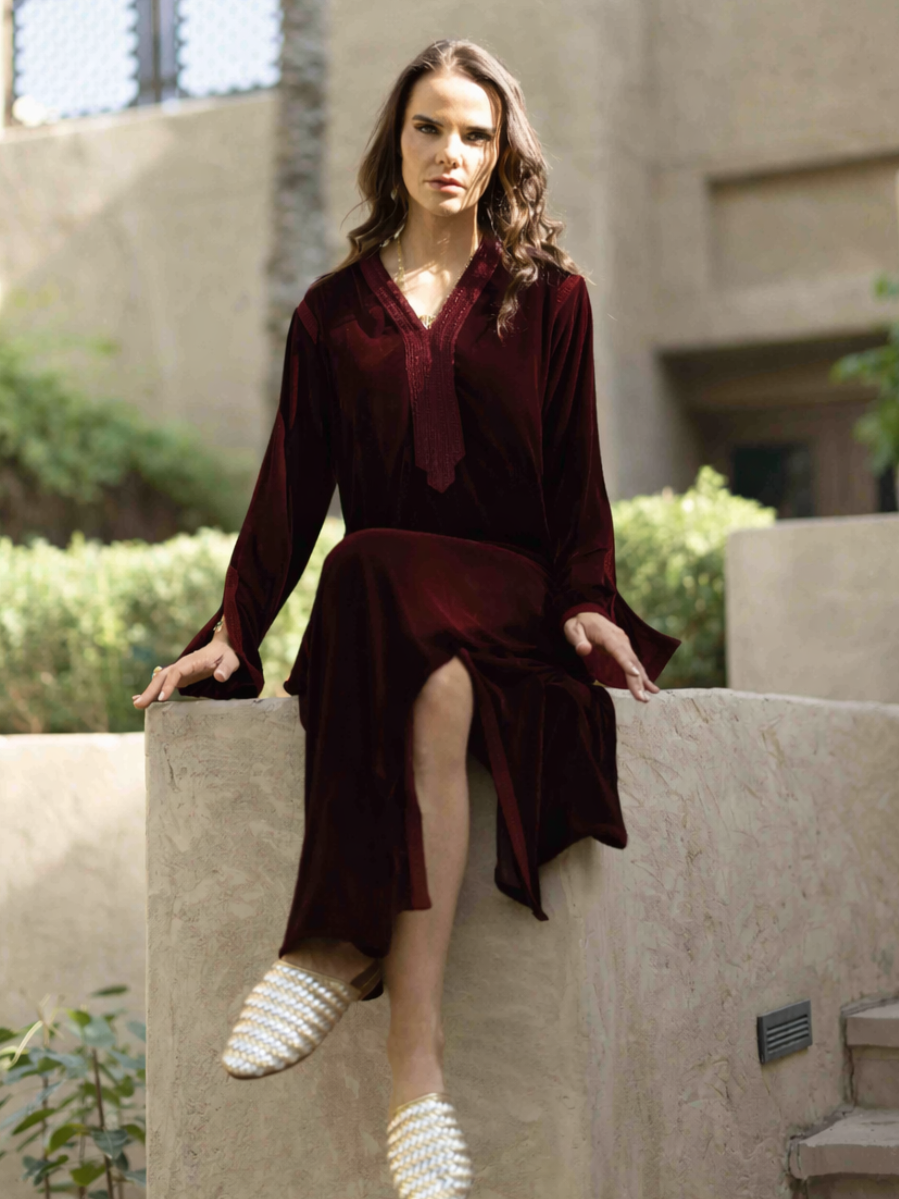 SANAA VELVET MAROON KAFTAN