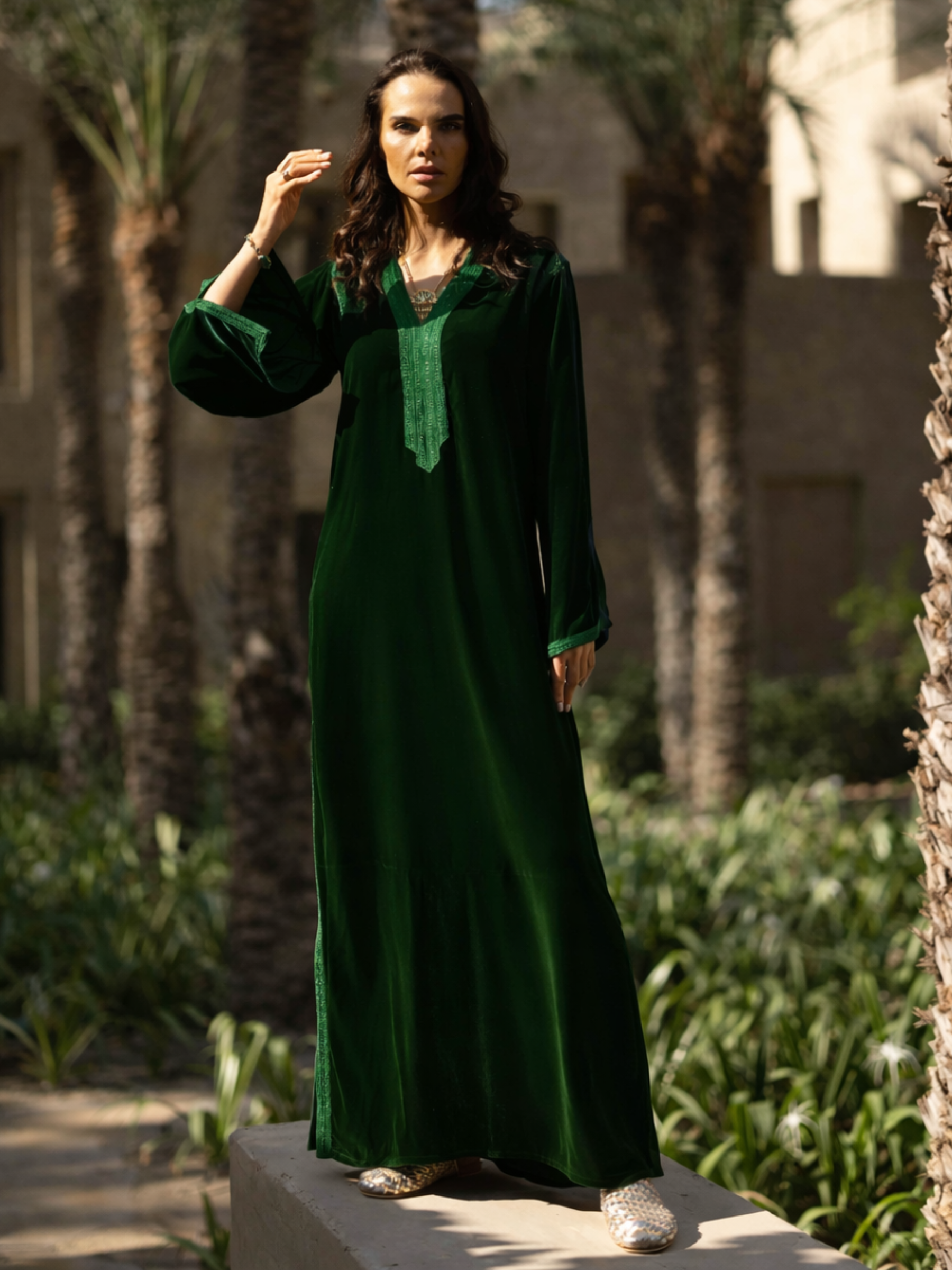 green emerald velvet dress Bottle green velvet caftan