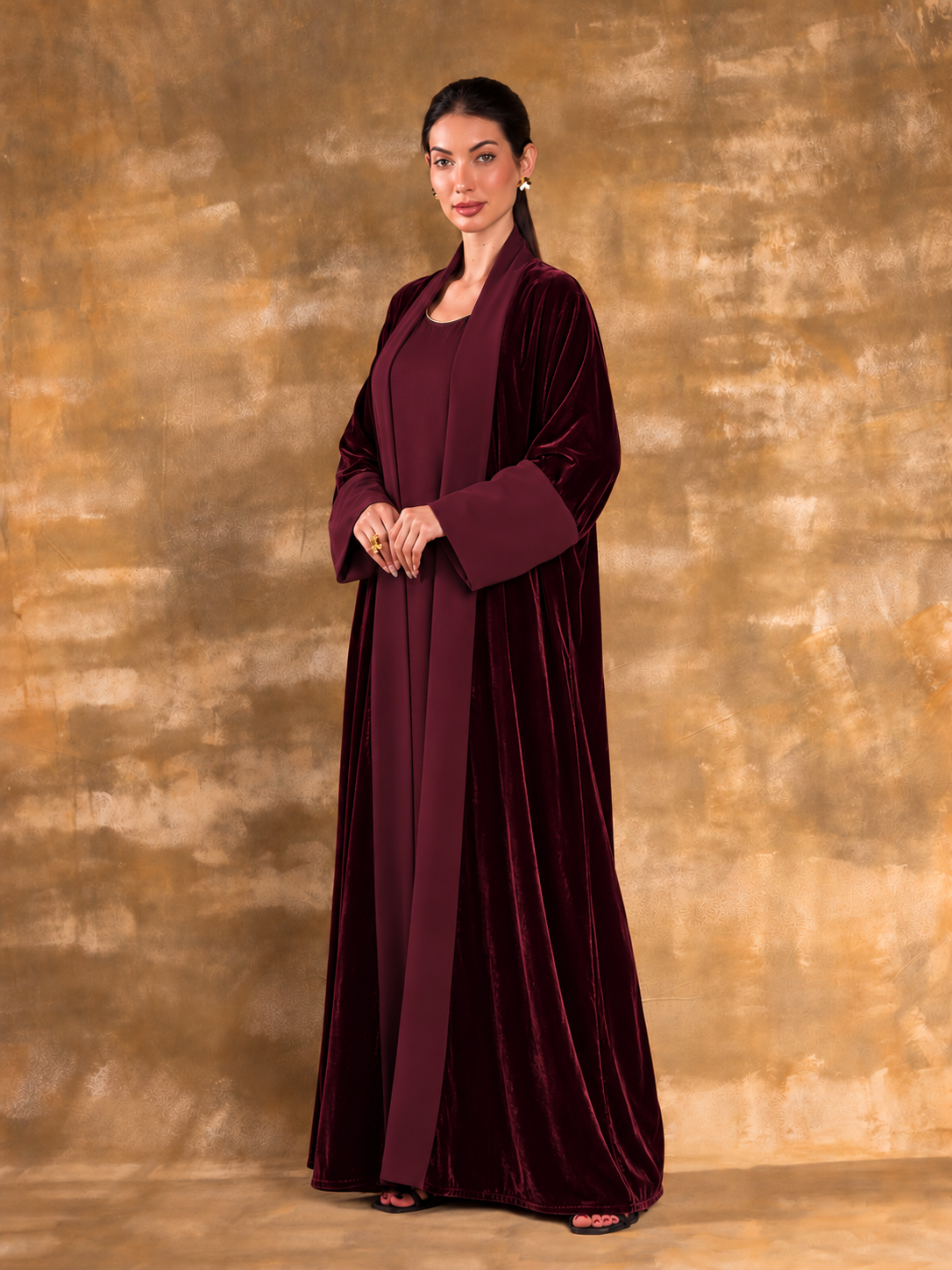 ALNOUD BURGUNDY VELVET ABAYA