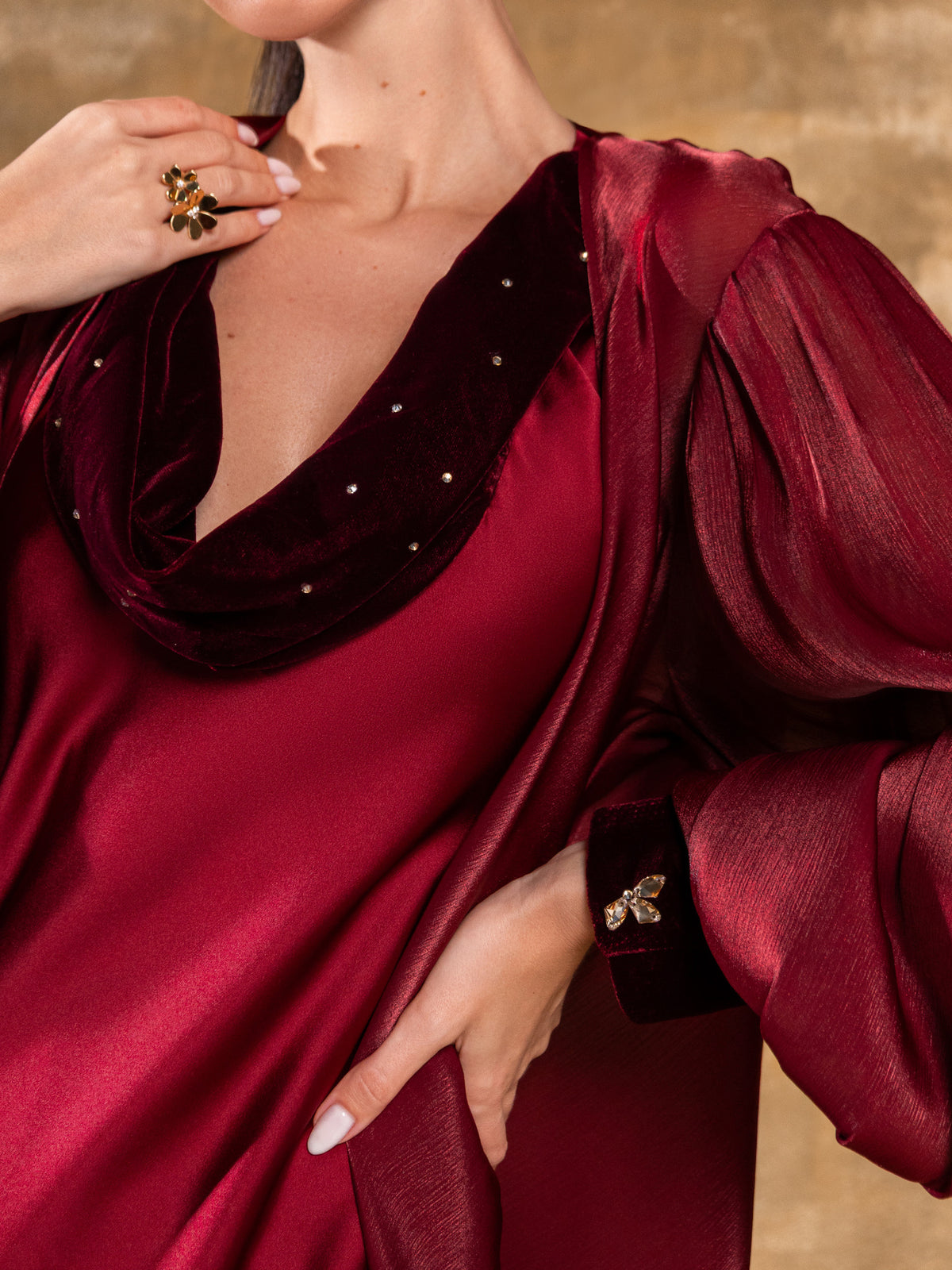 RANEEM BURGUNDY EMBROIDERED ABAYA