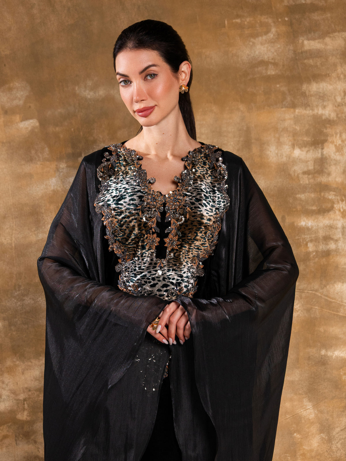 GHAZAL BLACK EMBROIDERED KAFTAN