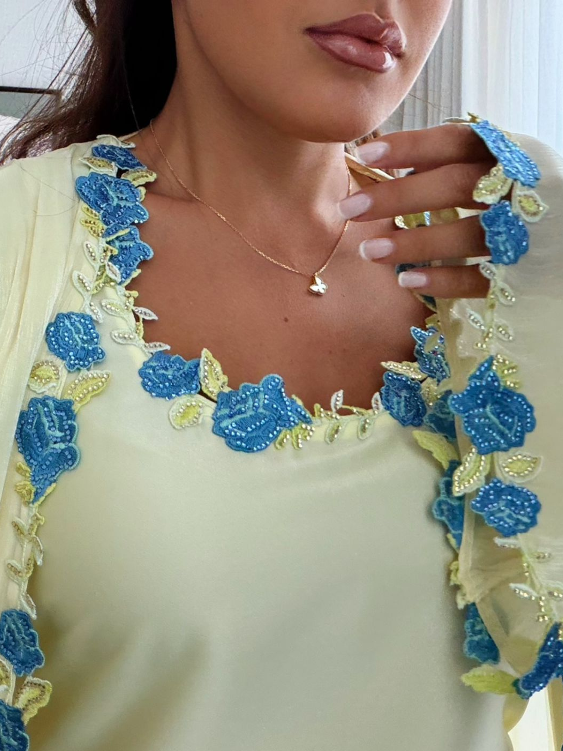 AYA BUTTER YELLOW EMBROIDERED ABAYA