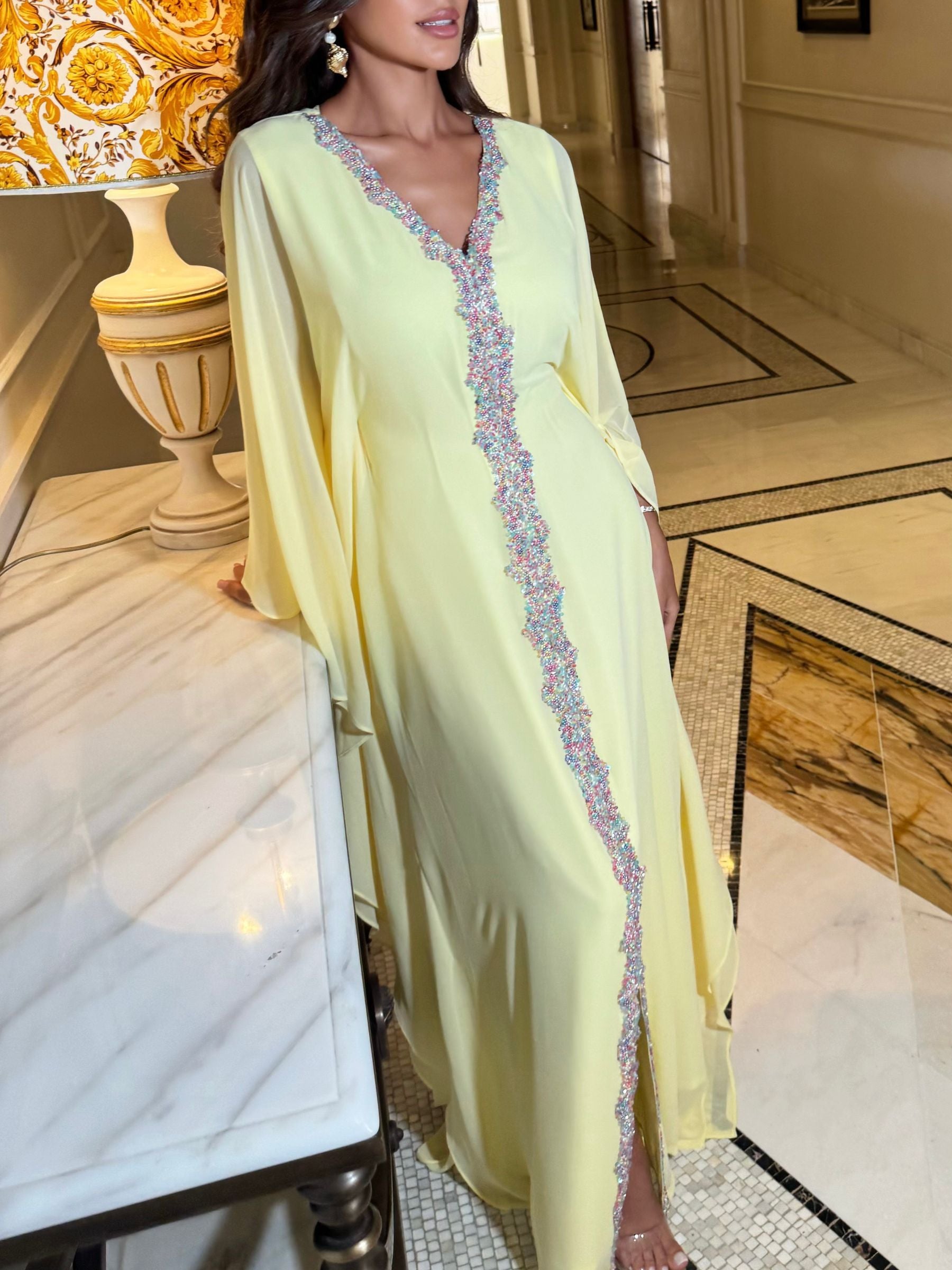 Maison Arabelle light yellow dress with embroidered