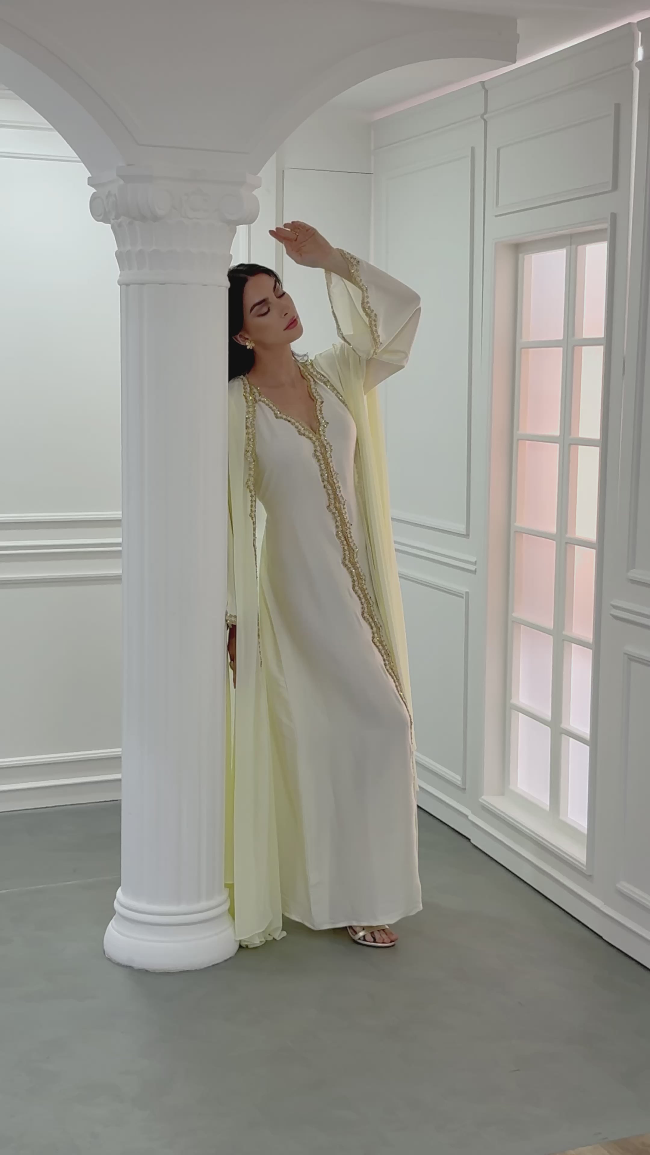 Maison Arabelle offwhite kaftan with gold embroidery for wedding and other