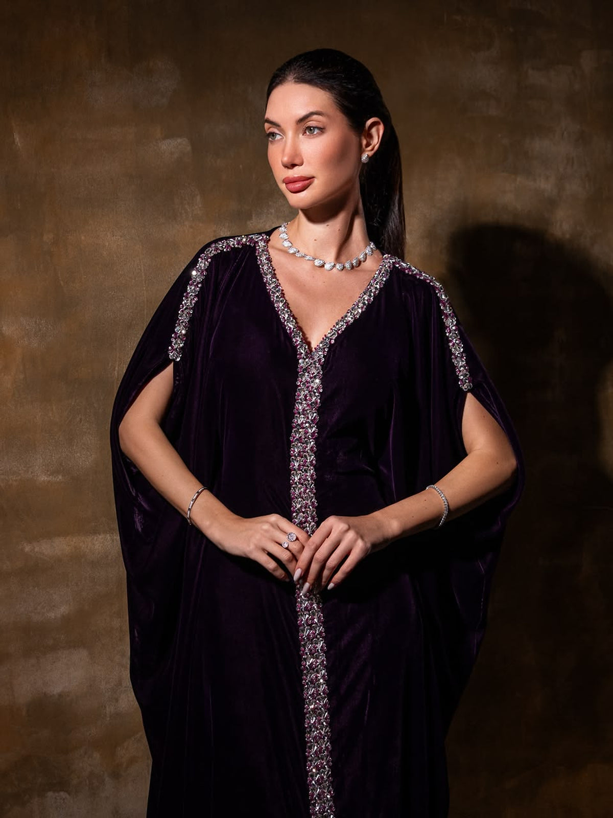 SUHA RICH PURPLE EMBROIDERED KAFTAN