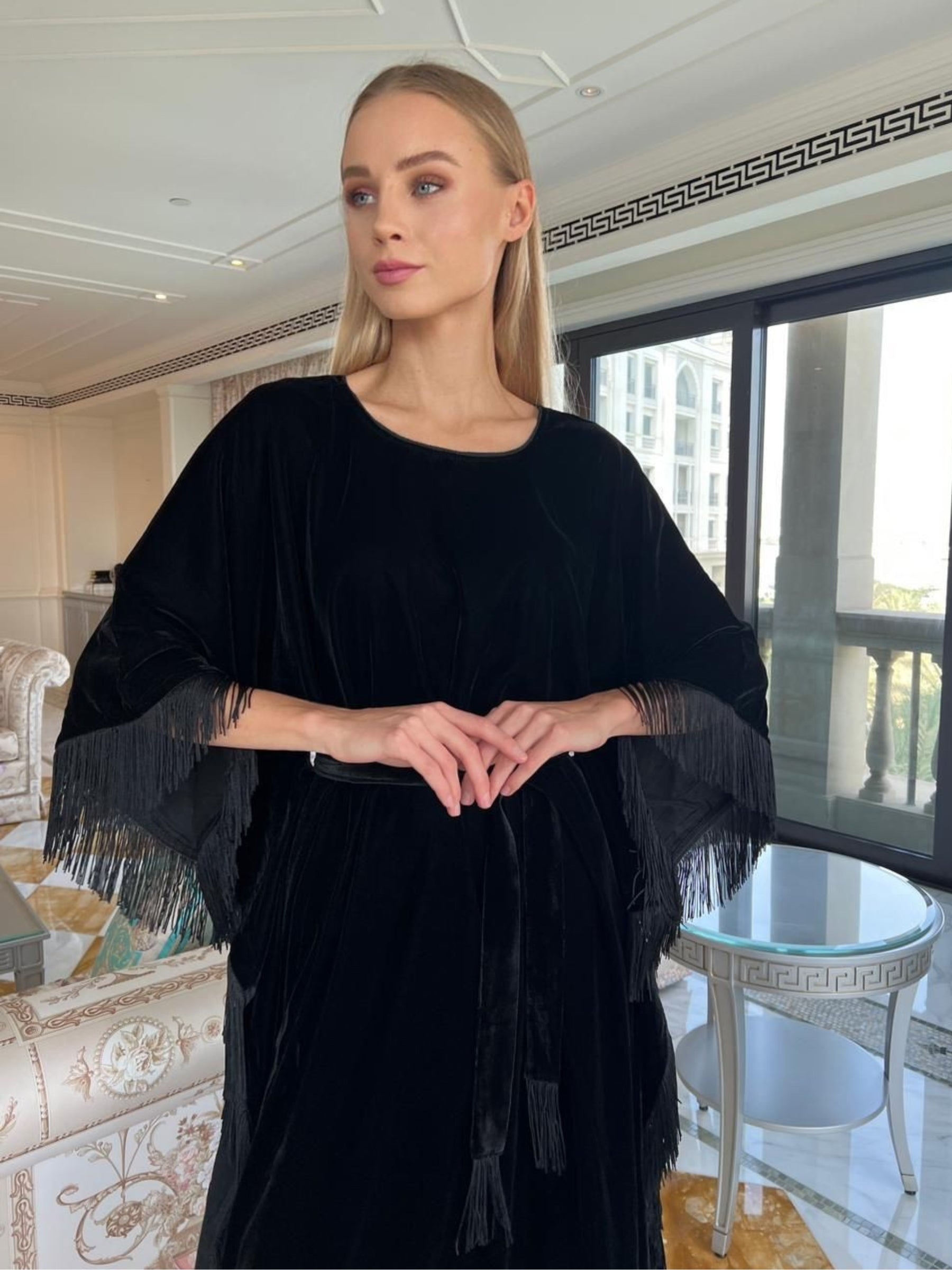 REEM VELVET BLACK KAFTAN
