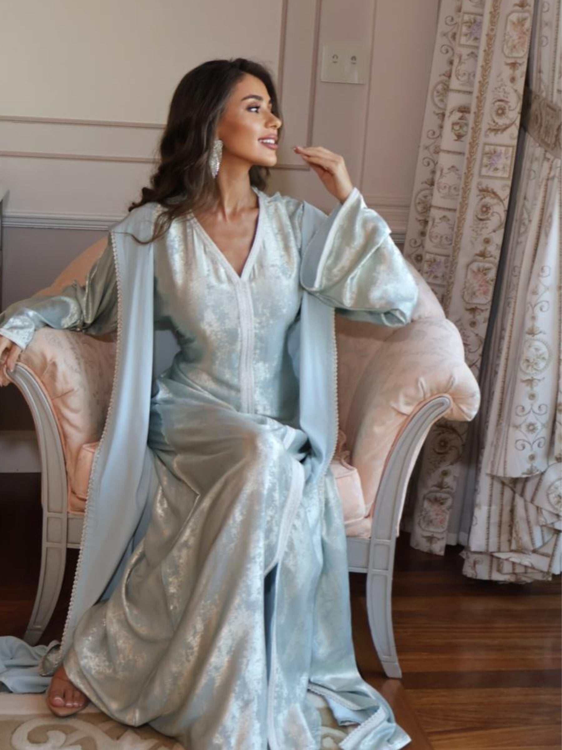 SHAIMA LIGHT BLUE HOODED ABAYA