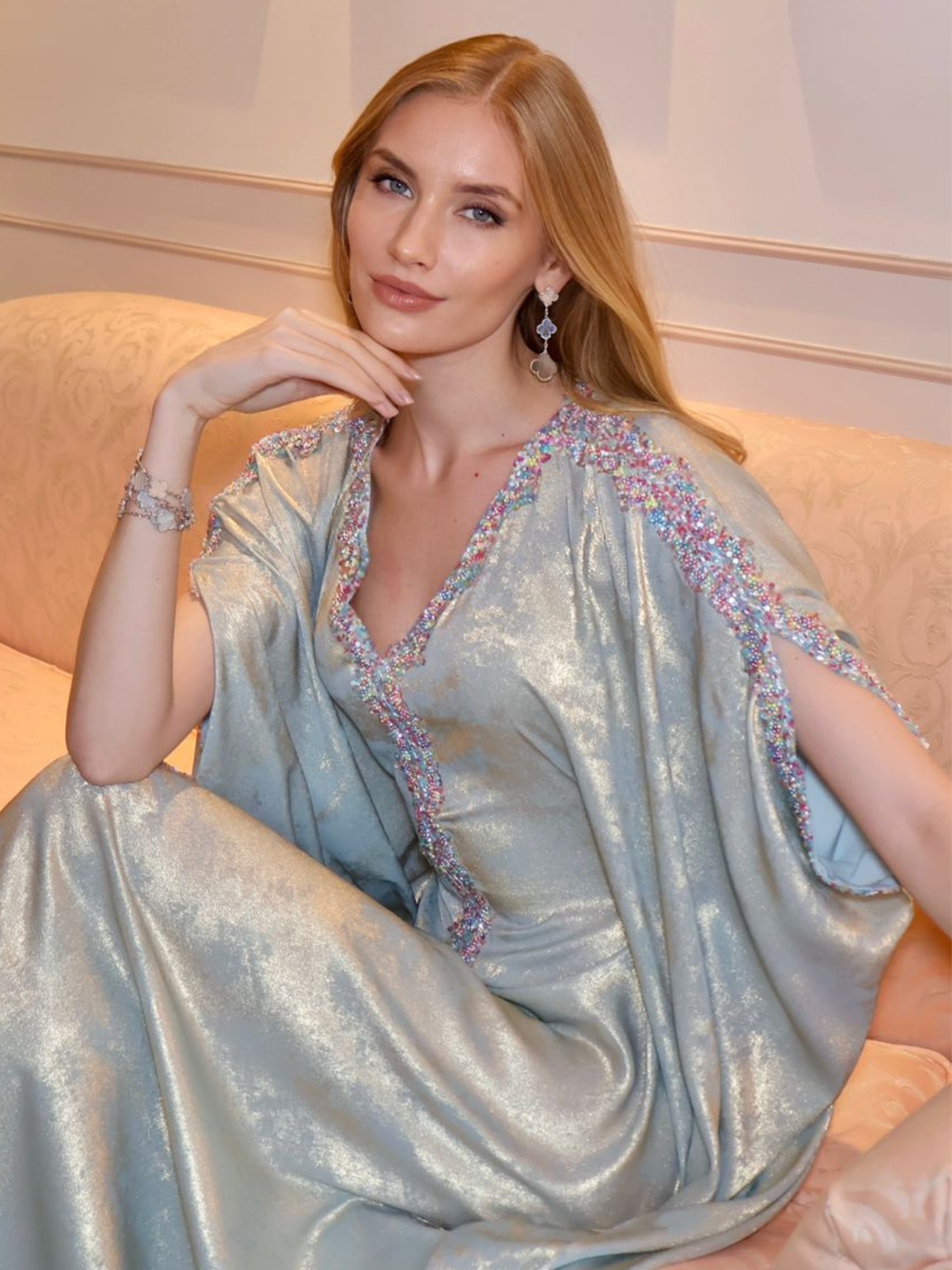 SHIMMER TURQOUISE EMBROIDERED KAFTAN