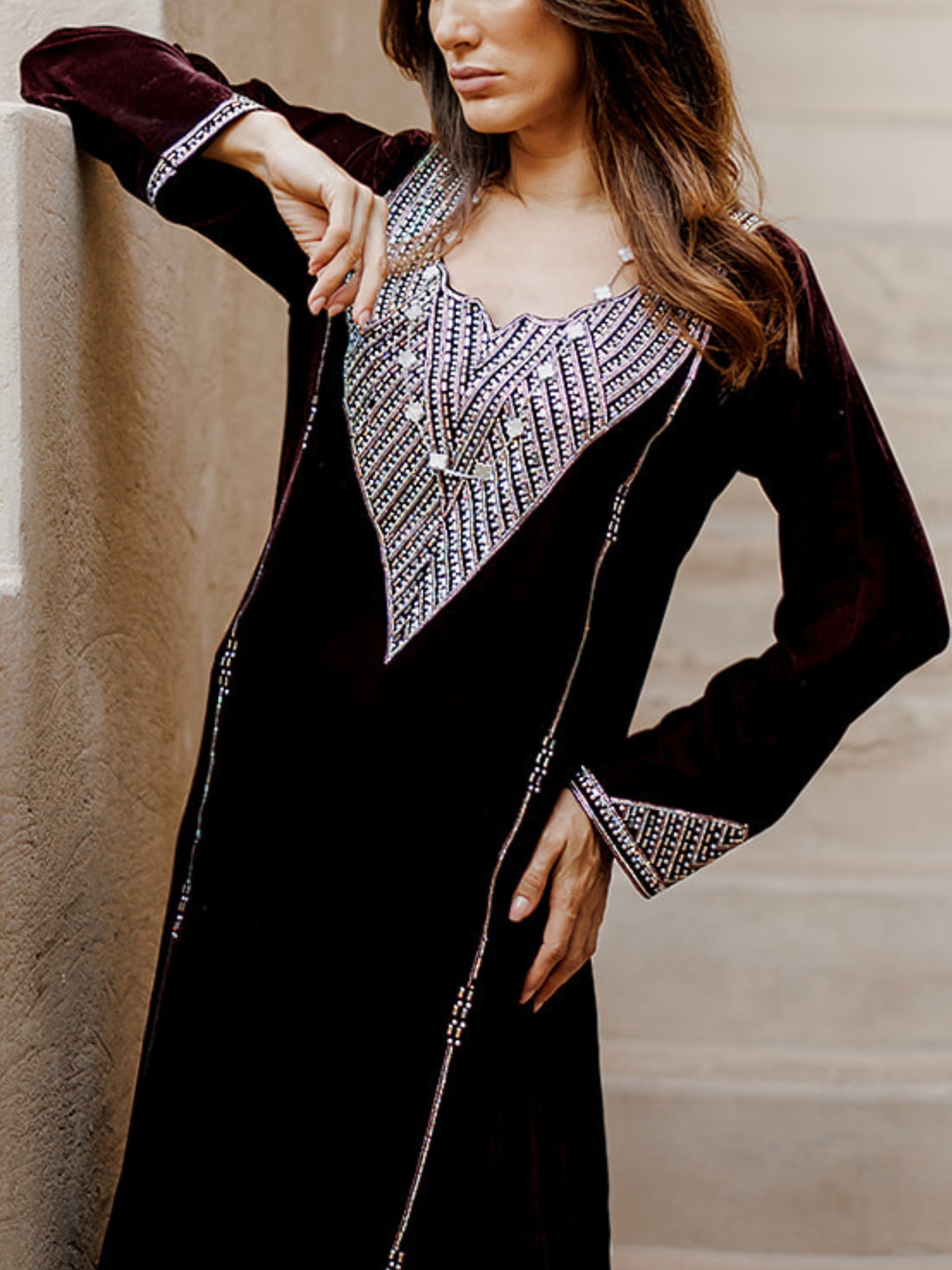 RAJA MAROON EMBROIDERED KAFTAN