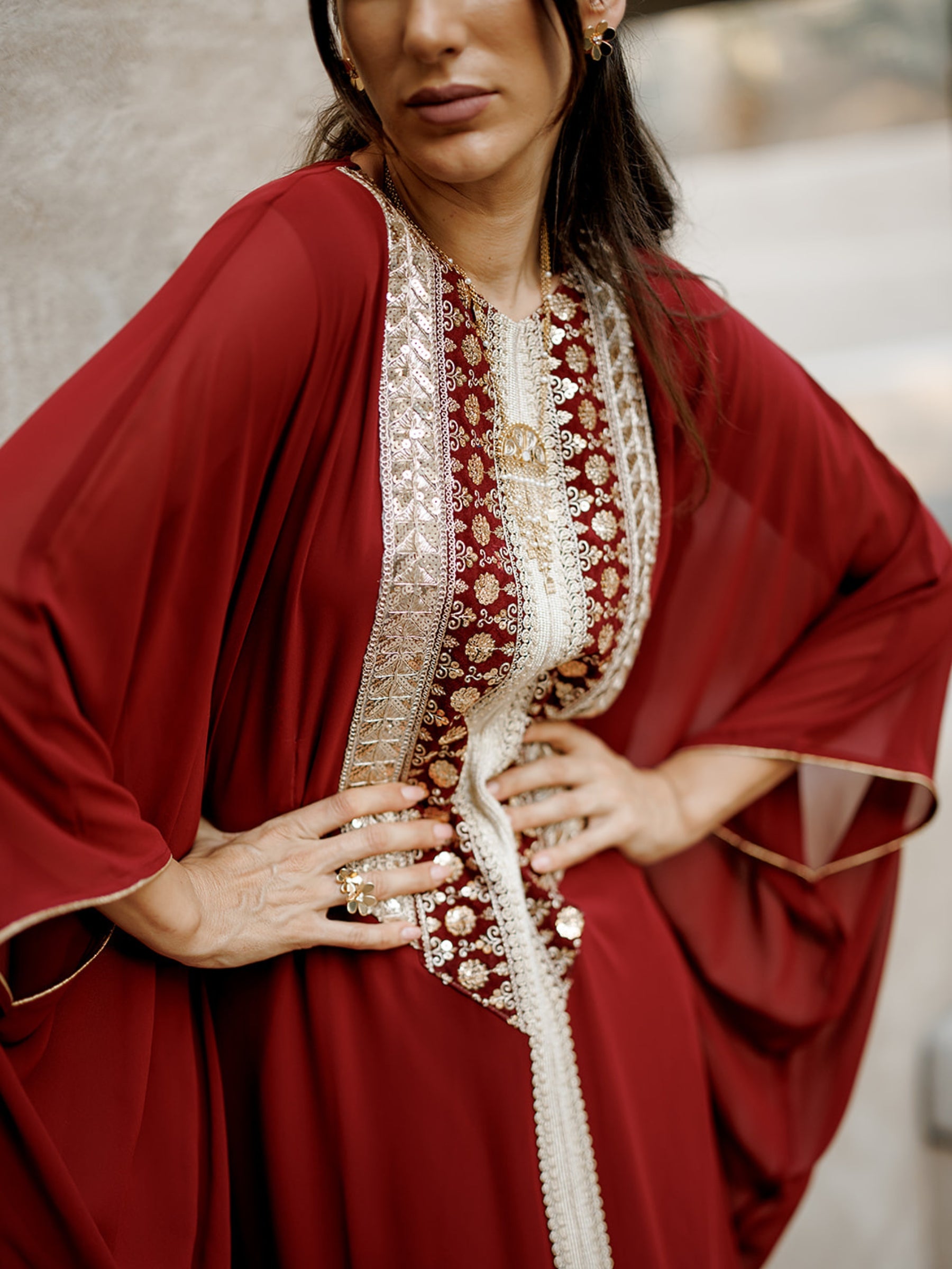 SAMIRA EMBELLISHED RED KAFTAN