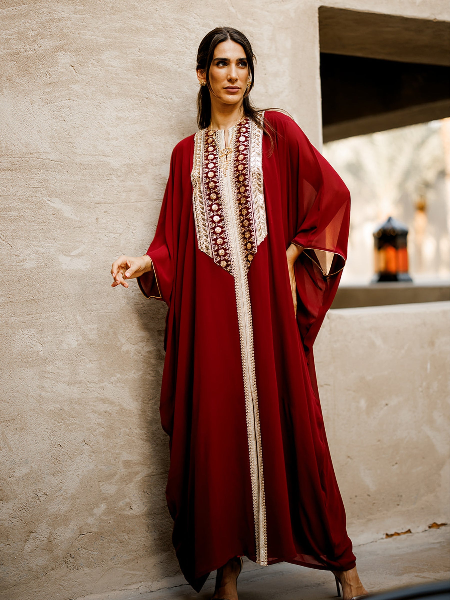 SAMIRA EMBELLISHED RED KAFTAN