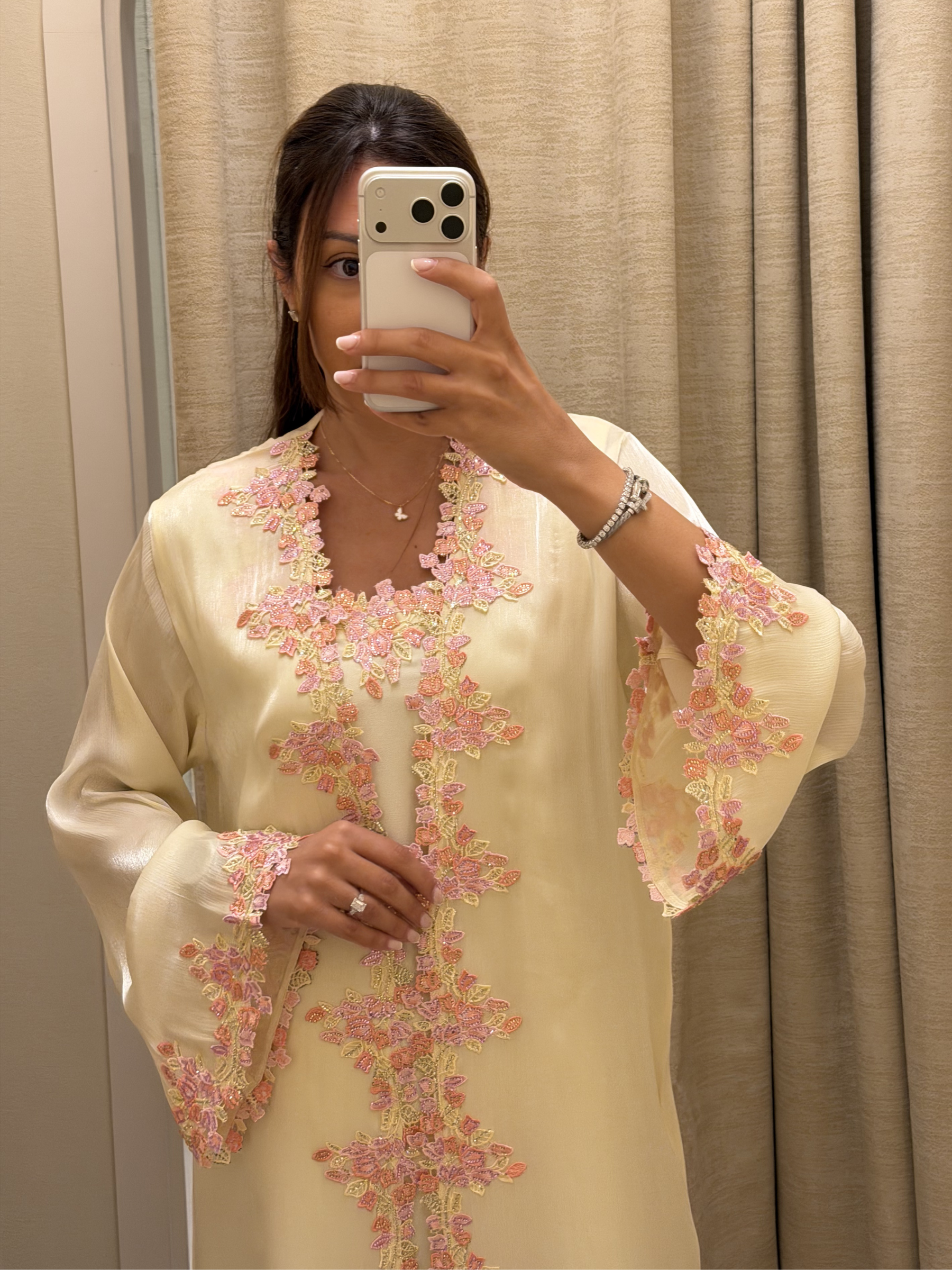 LARA BUTTER YELLOW EMBROIDERED ABAYA