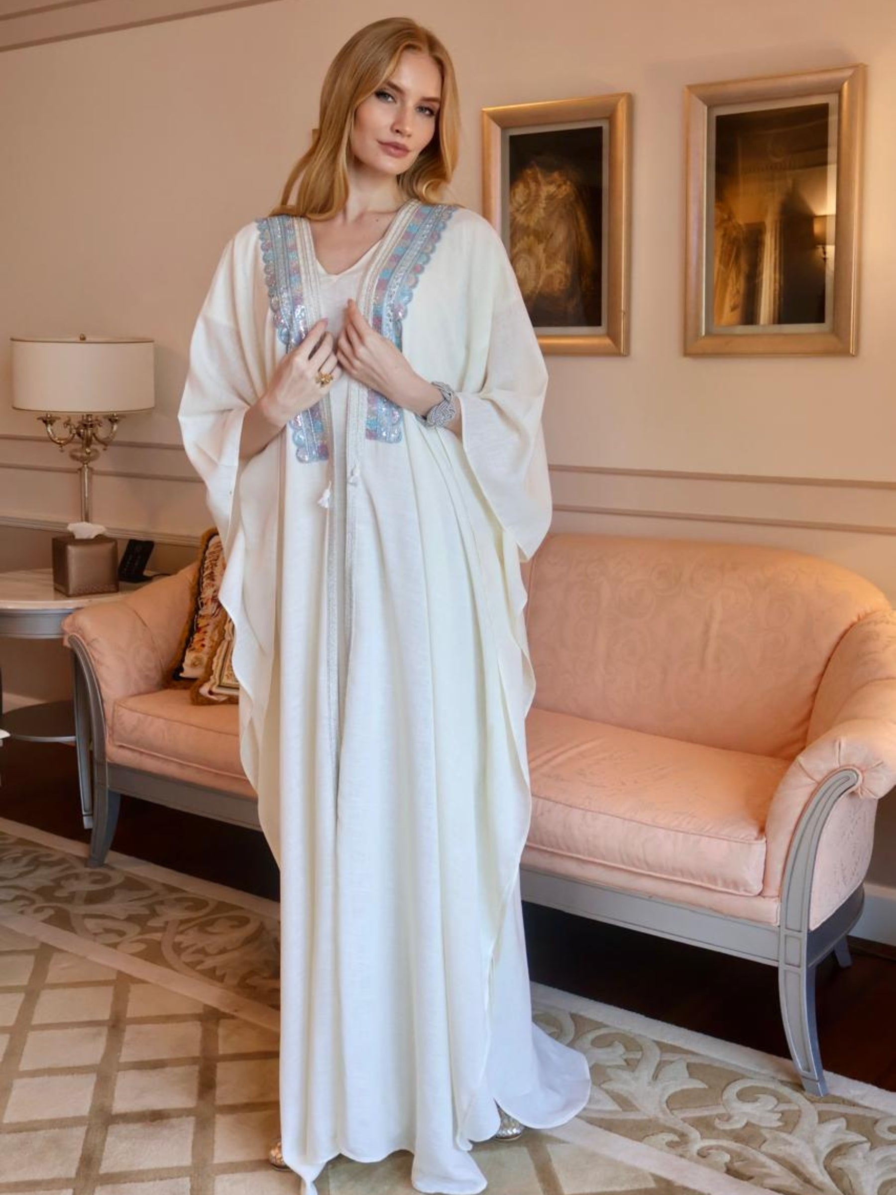 SAHAR LINEN EMBROIDERED ABAYA