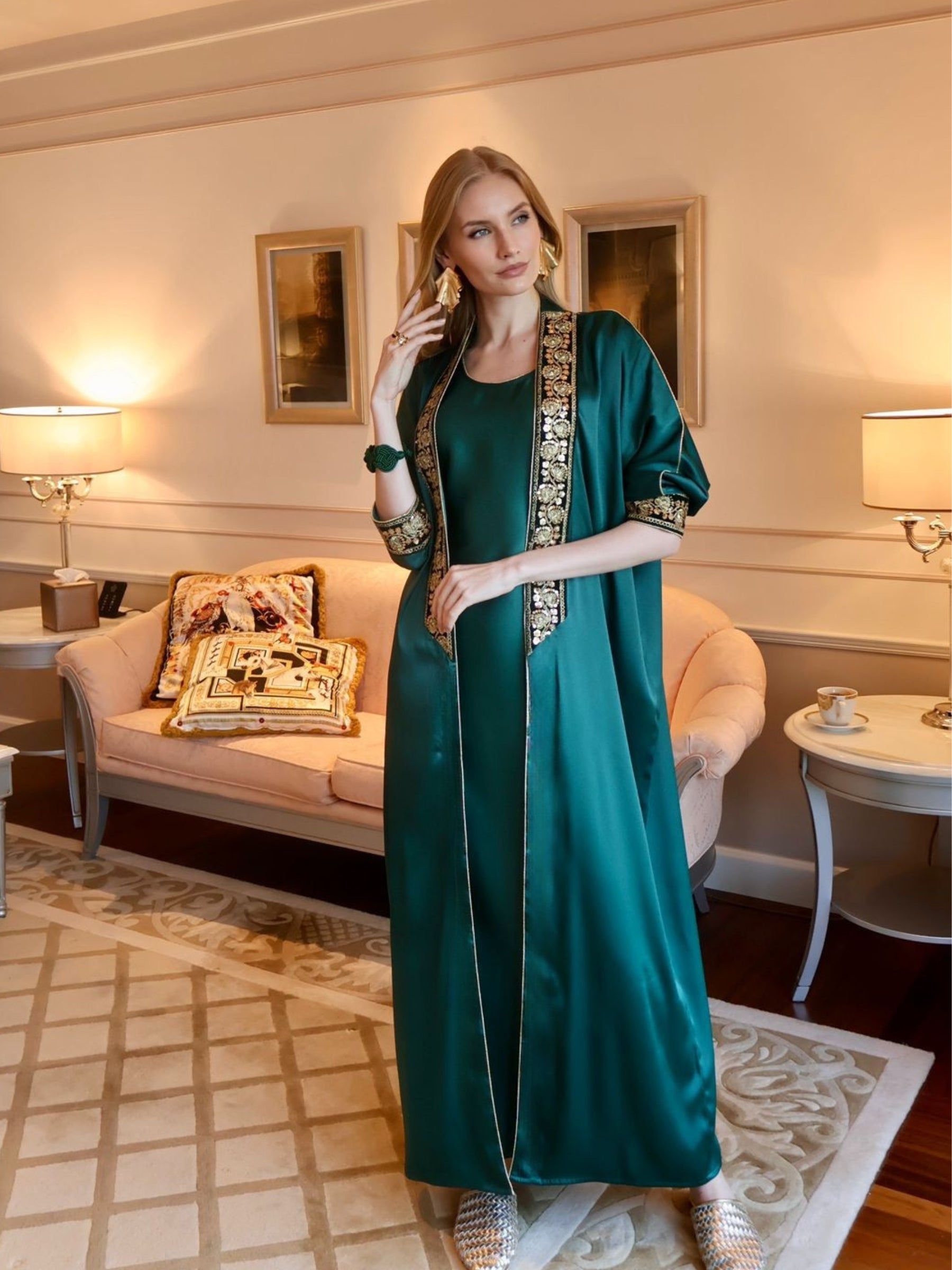 NADIA GREEN EMBELLISHED ABAYA