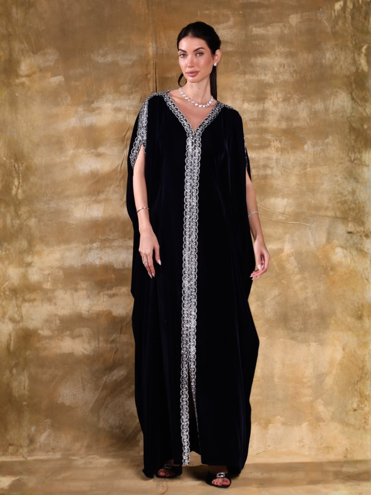 ASEEL NAVY BLUE EMBROIDERED KAFTAN