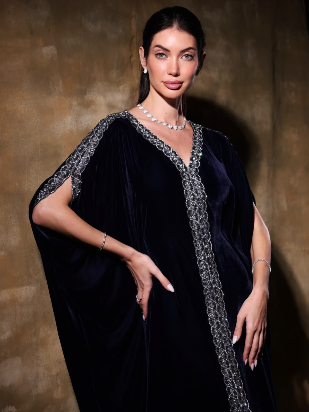 ASEEL NAVY BLUE EMBROIDERED KAFTAN