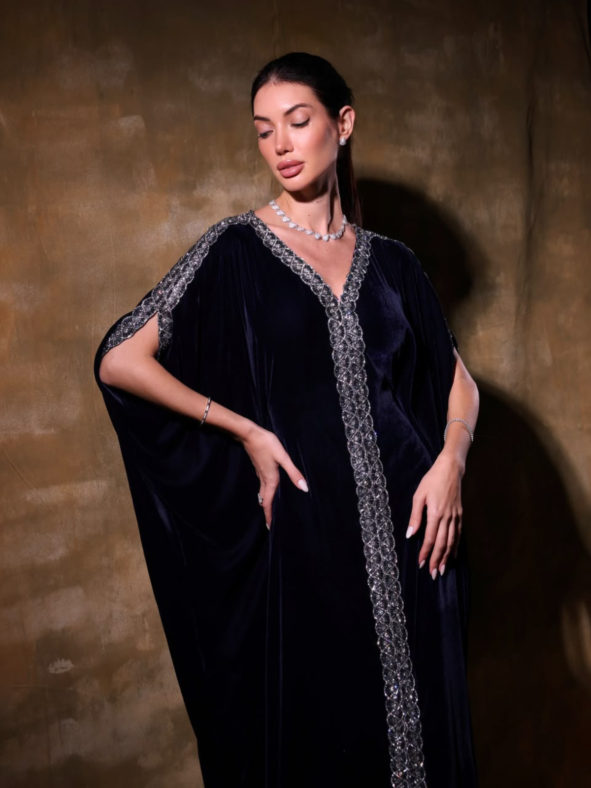 ASEEL NAVY BLUE EMBROIDERED KAFTAN