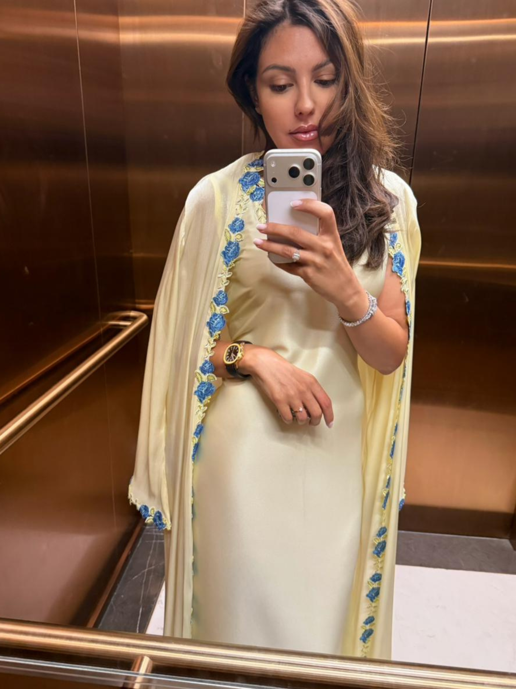 AYA BUTTER YELLOW EMBROIDERED ABAYA
