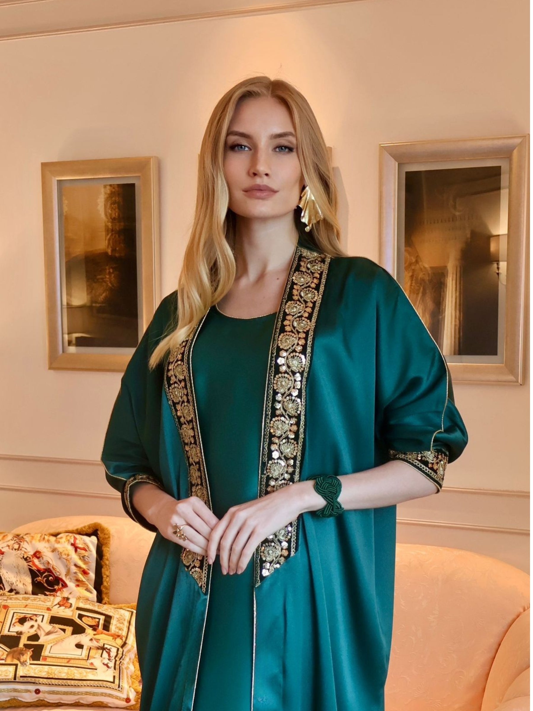 NADIA GREEN EMBELLISHED ABAYA