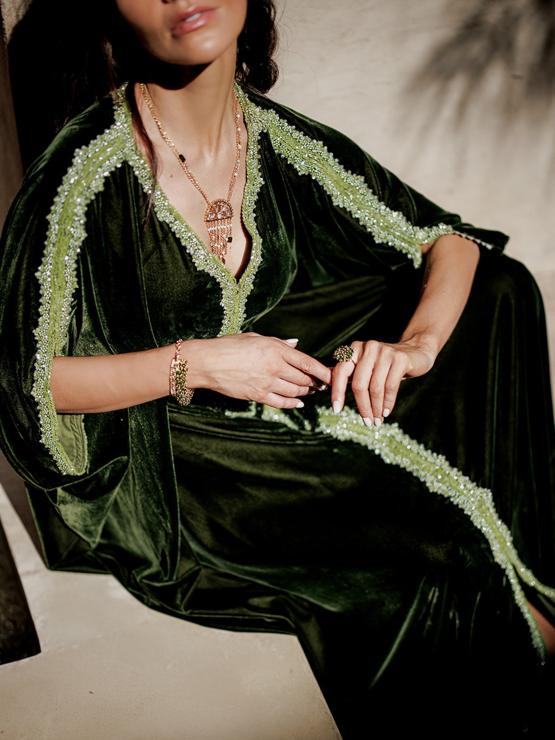 ATHINA EMBROIDERED VELVET KAFTAN