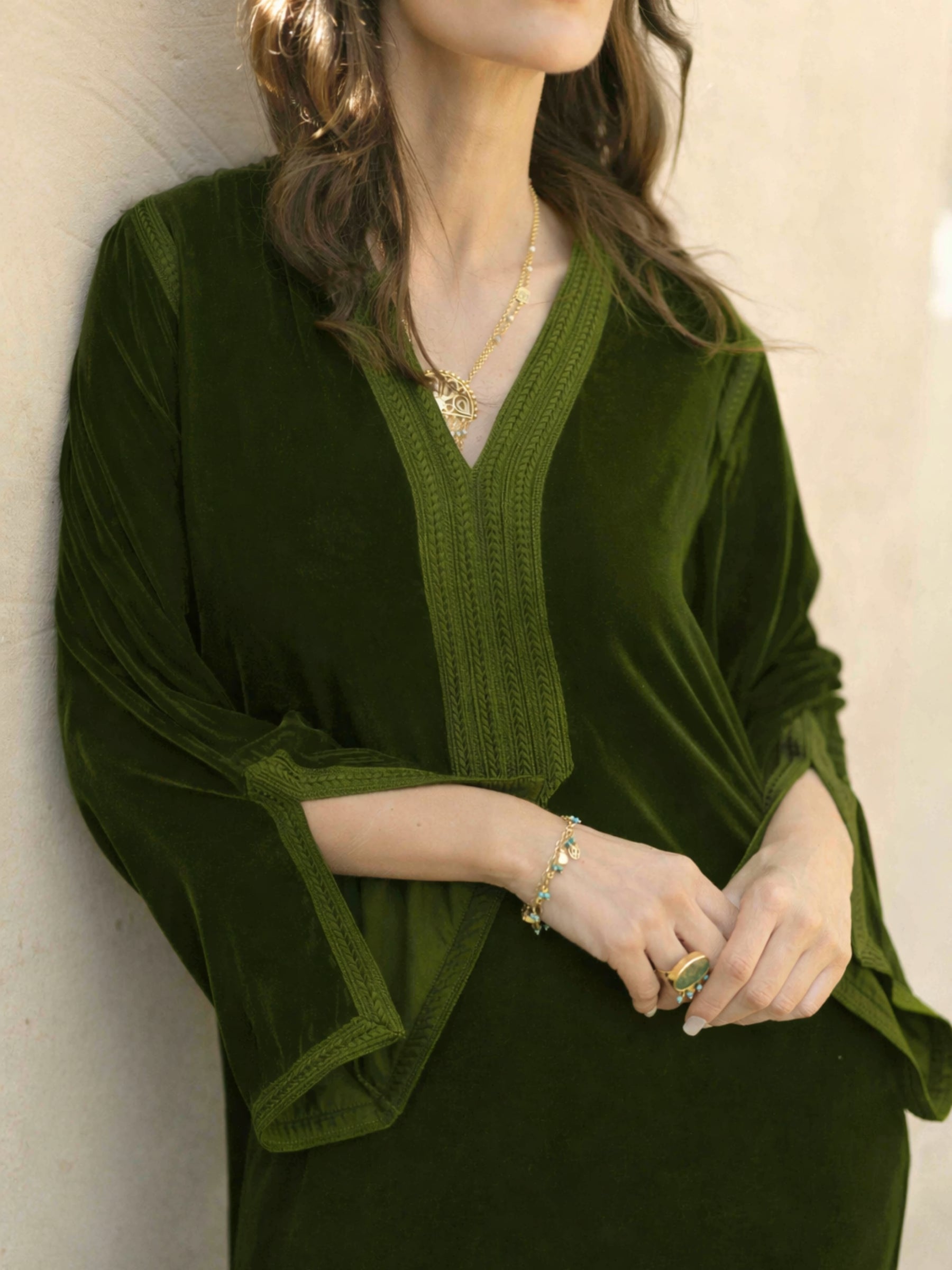 SANAA VELVET OLIVE GREEN KAFTAN