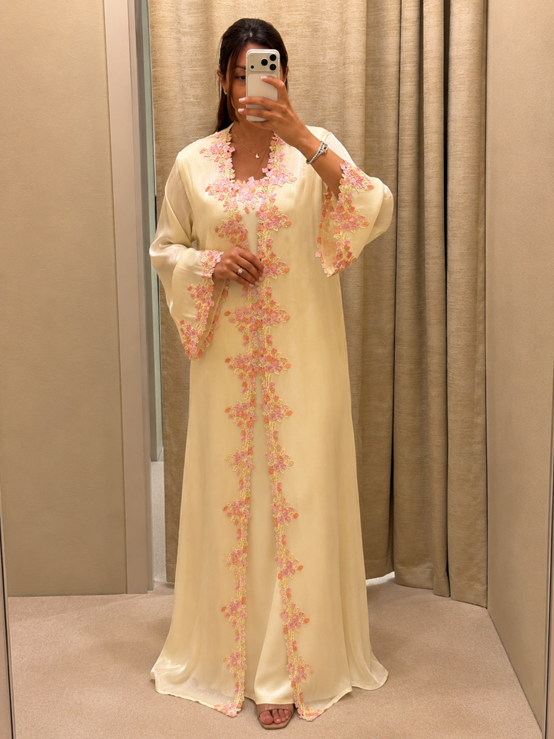 LARA BUTTER YELLOW EMBROIDERED ABAYA