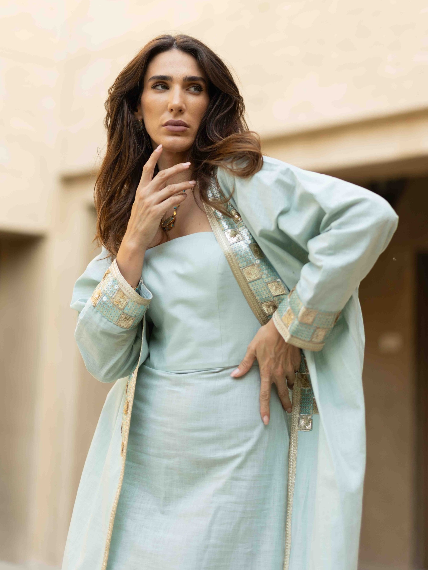 SAFA LINEN EMBELLISHED ABAYA