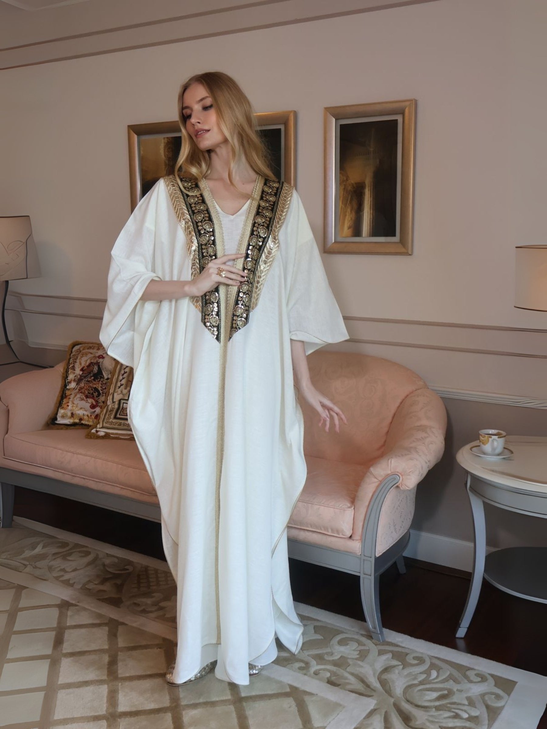 AMANI LINEN EMBROIDERED ABAYA