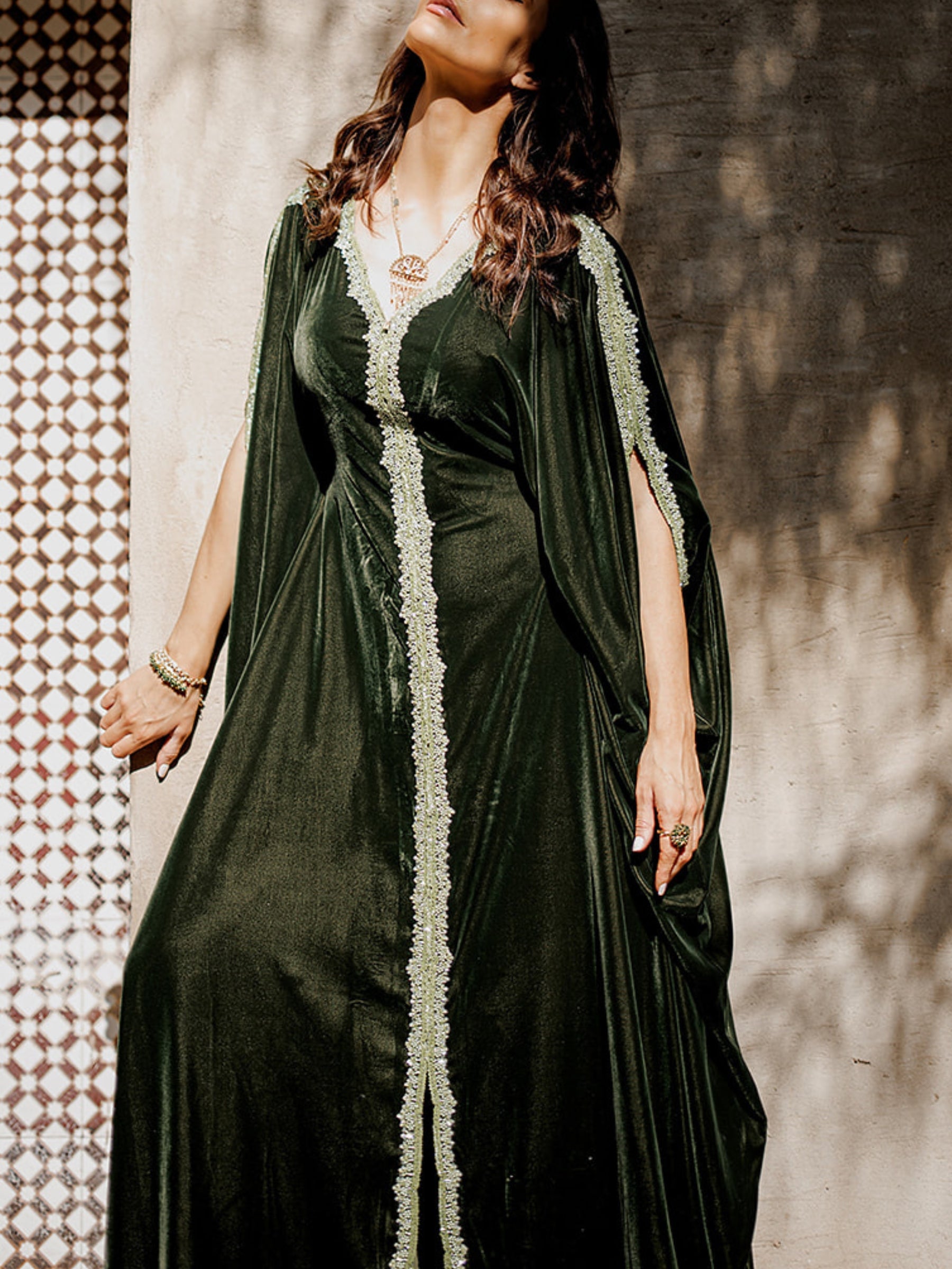 ATHINA EMBROIDERED VELVET KAFTAN