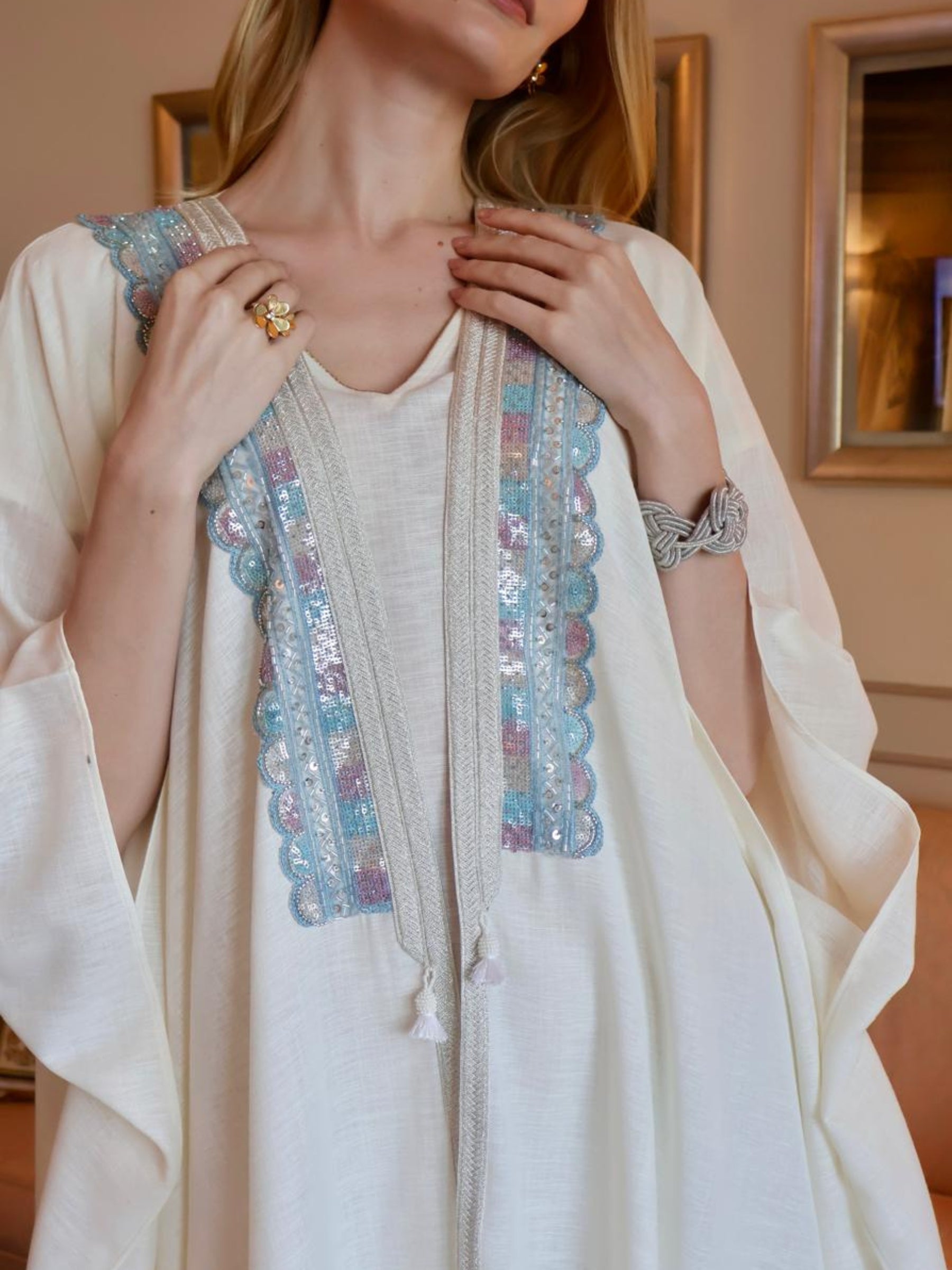 SAHAR LINEN EMBROIDERED ABAYA