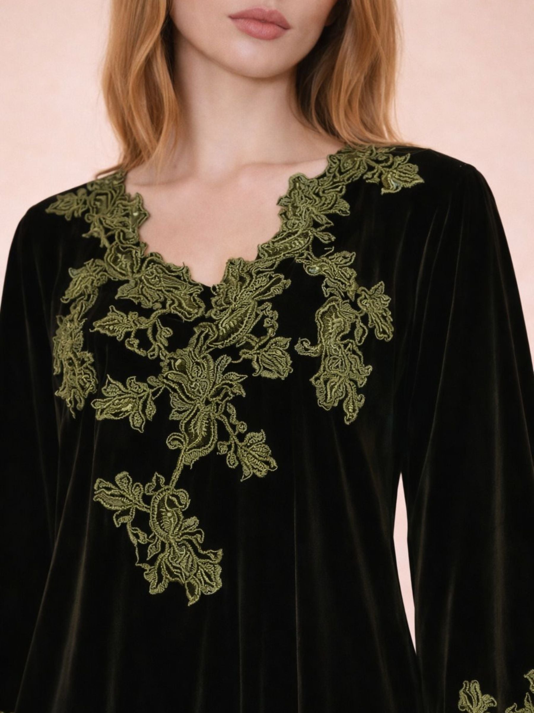 EZRA OLIVE GREEN VELVET KAFTAN