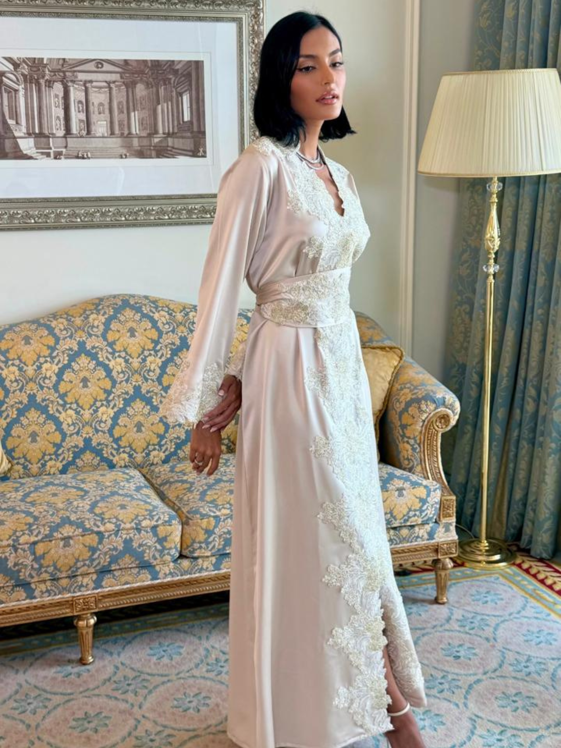 FIZA BEIGE EMBROIDERED KAFTAN