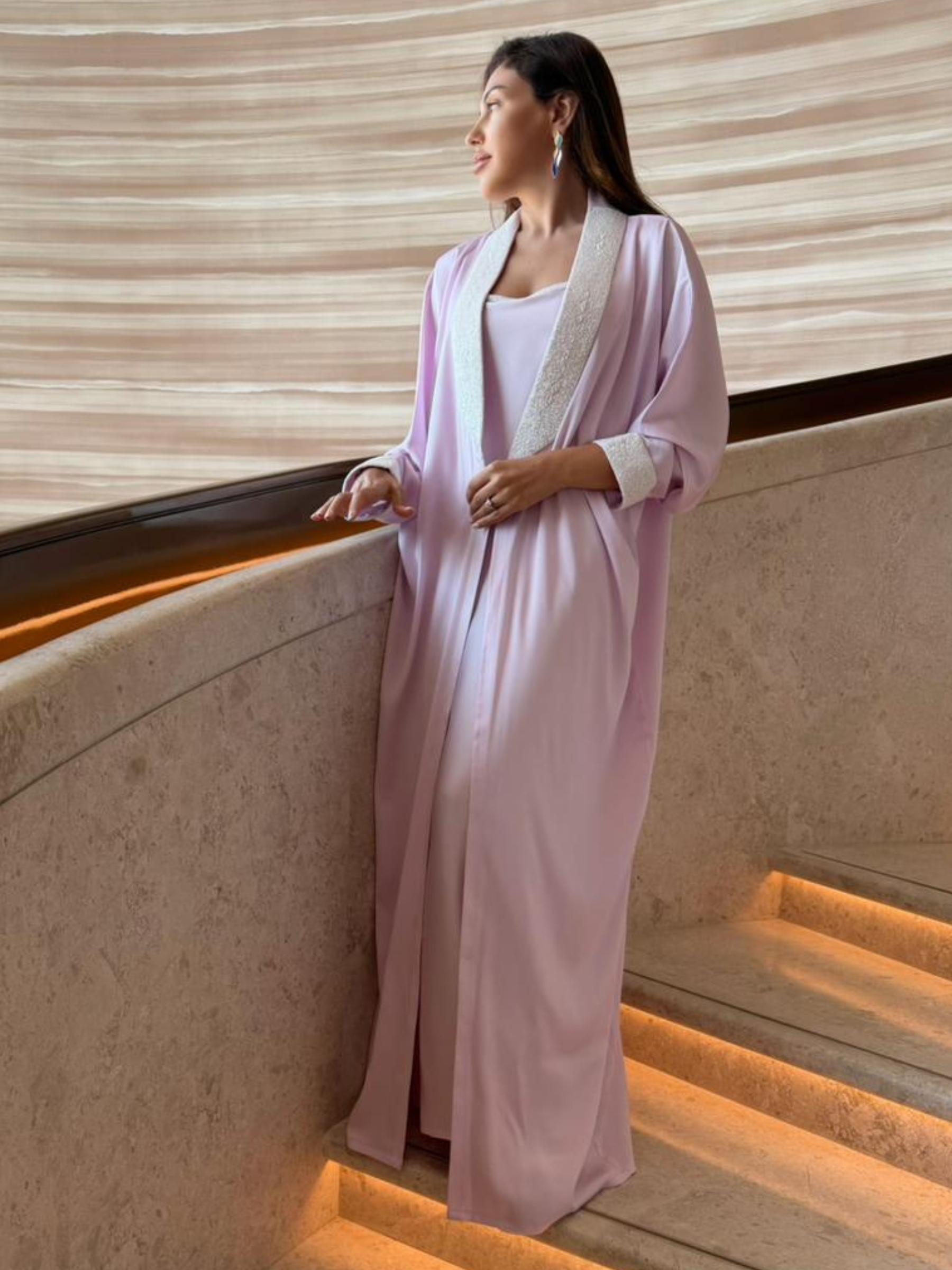LADIA LIGHT PURPLE EMBROIDERED ABAYA