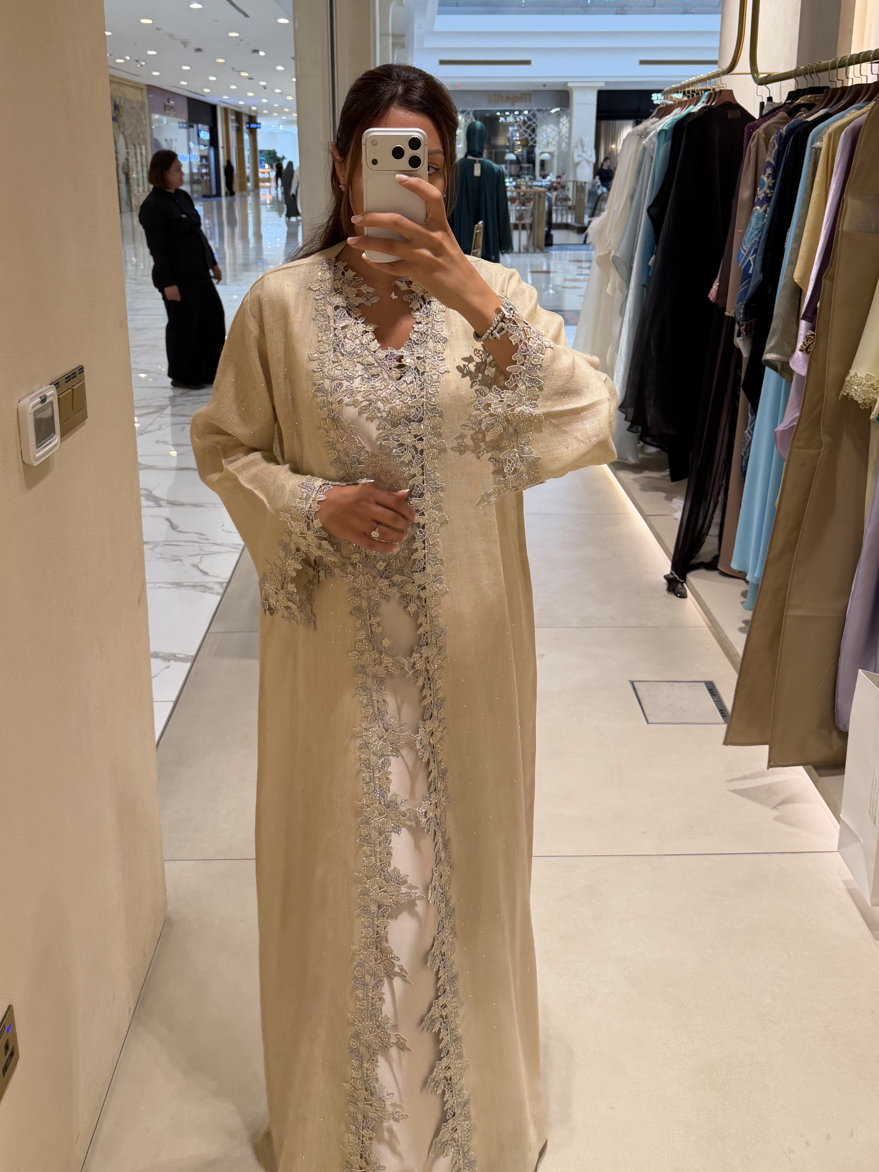 HERA BEIGE LINEN EMBROIDERED ABAYA