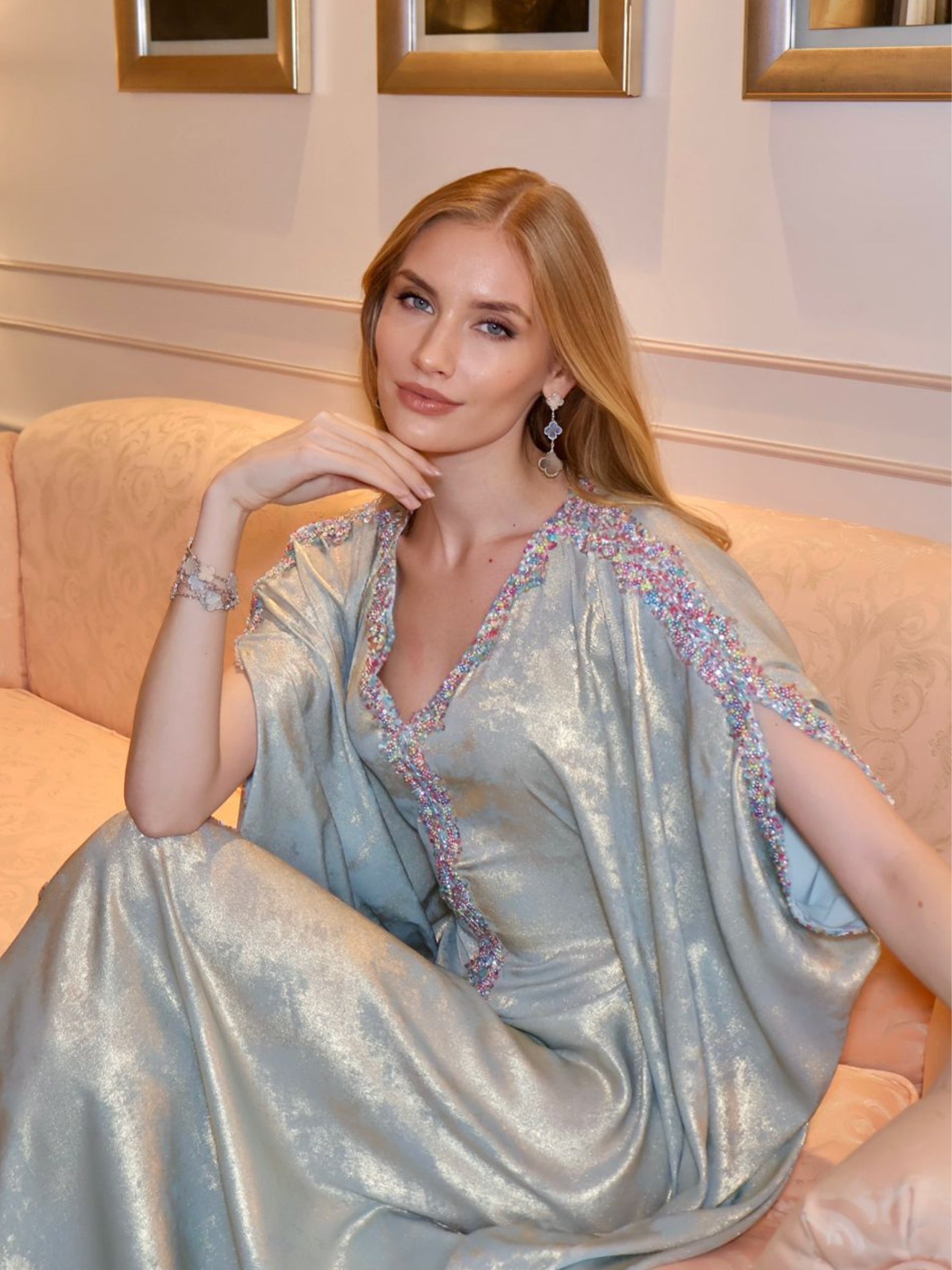 SHIMMER TURQOUISE EMBROIDERED KAFTAN