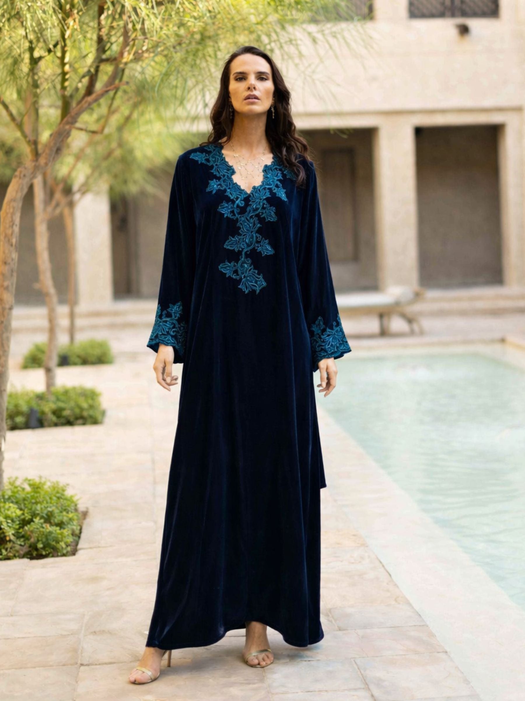 EZRA EMBROIDERED NAVY KAFTAN