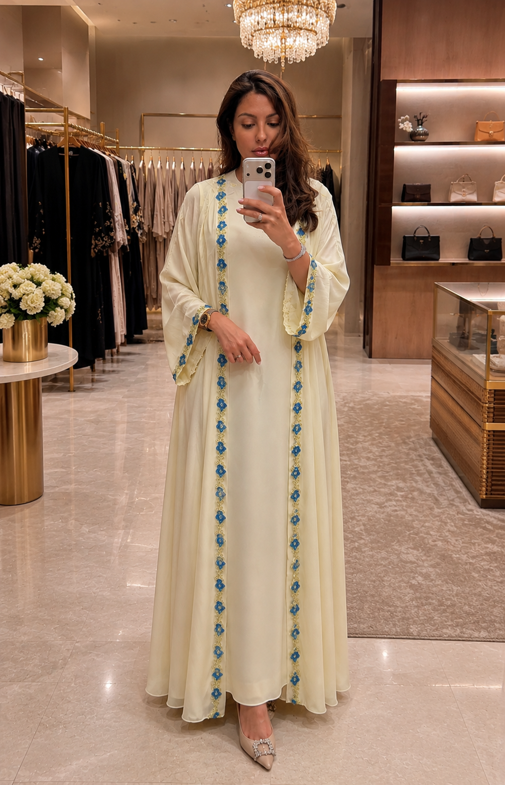 AYA BUTTER YELLOW EMBROIDERED ABAYA