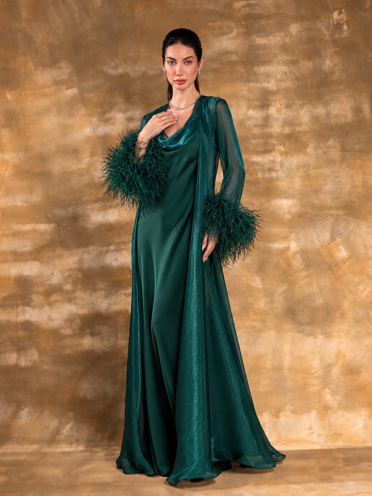 NOOR EMERALD OSTRICH FEATHER ABAYA