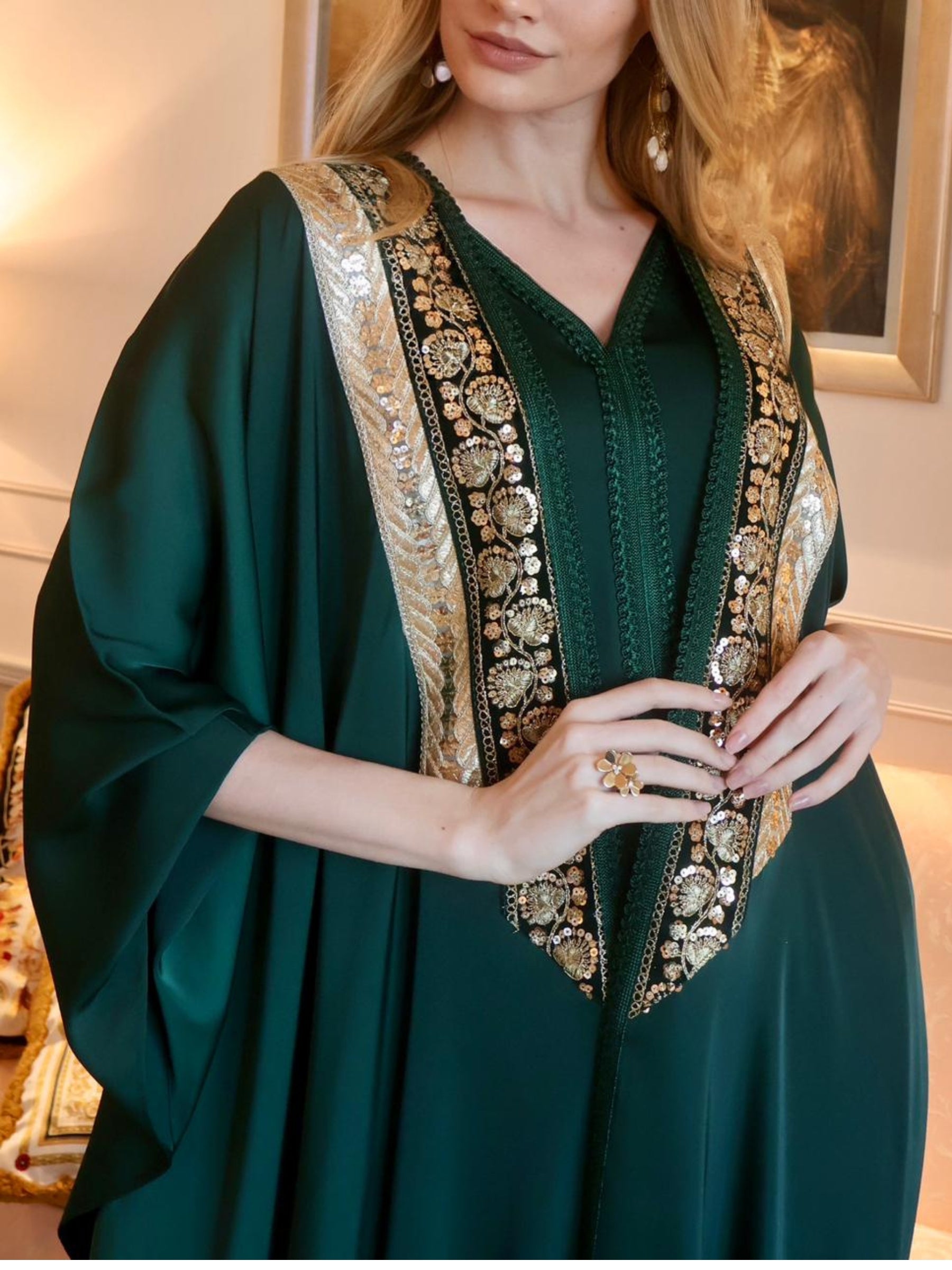 RAWDHA EMERALD EMBROIDERED ABAYA