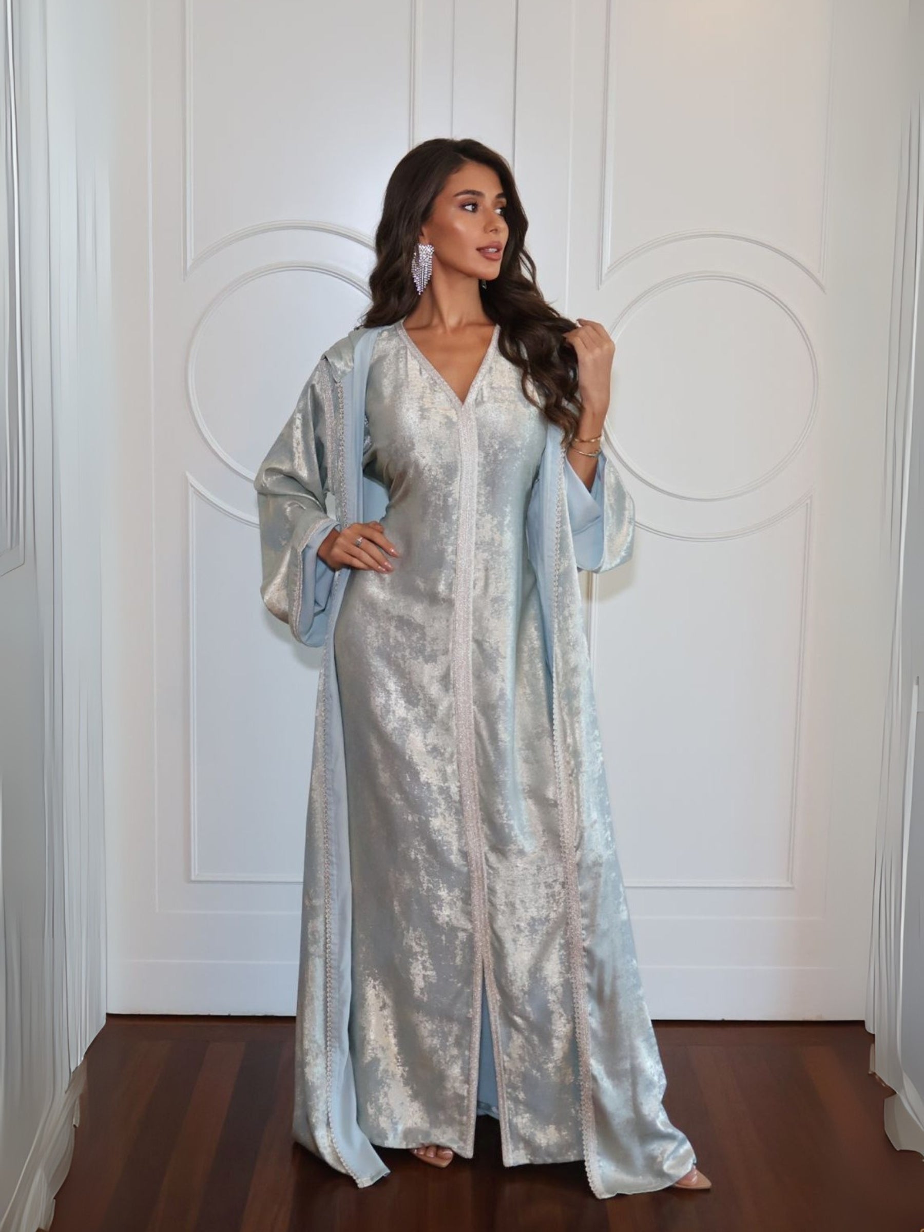 SHAIMA LIGHT BLUE HOODED ABAYA