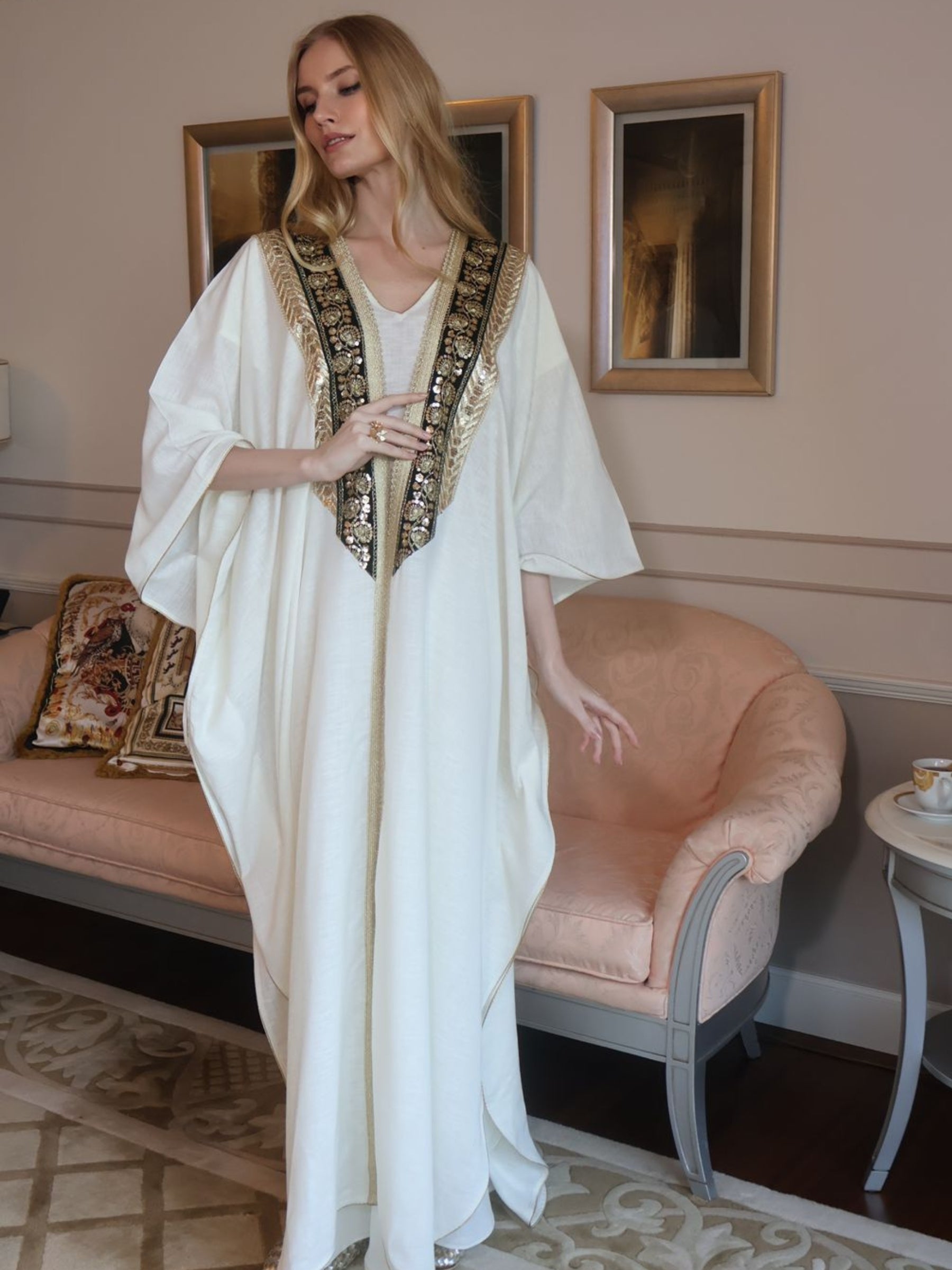 AMANI LINEN EMBROIDERED ABAYA