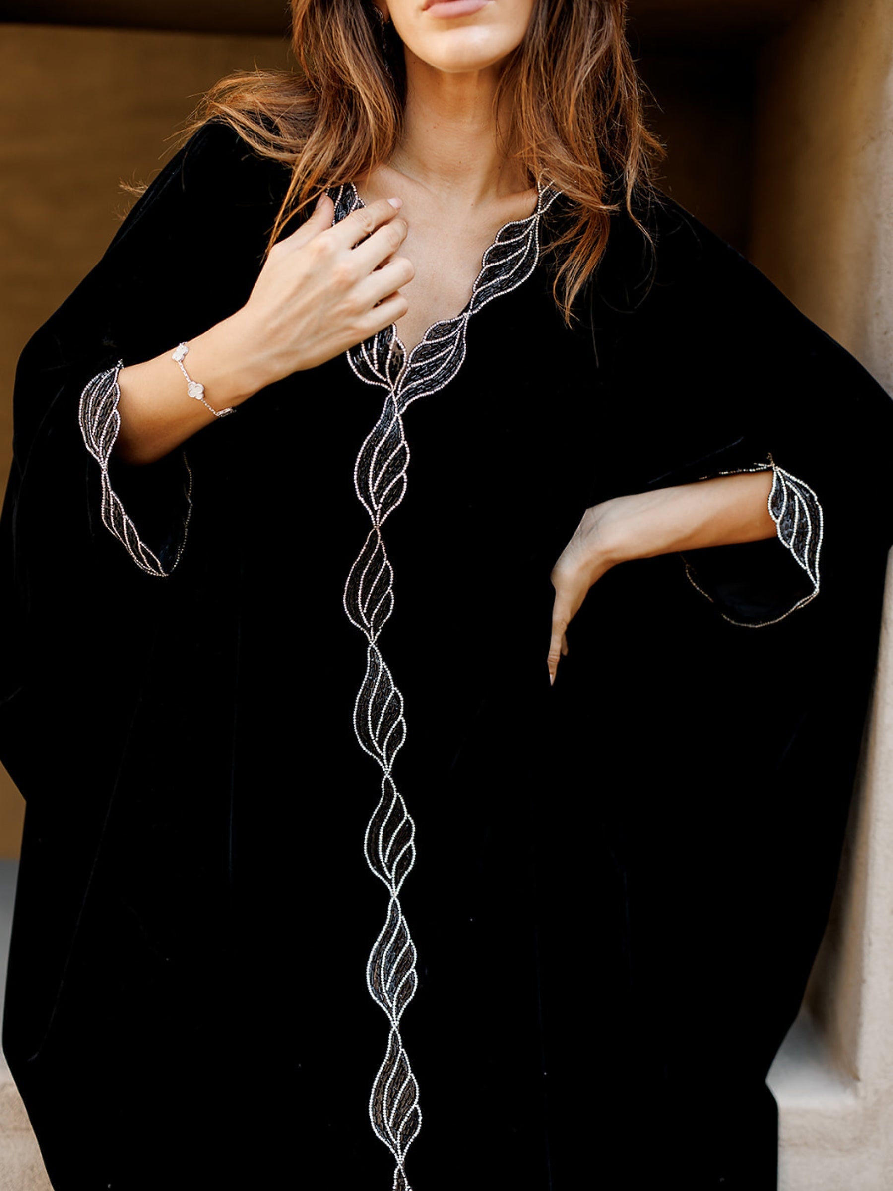 BELLA EMBROIDERED VELVET KAFTAN