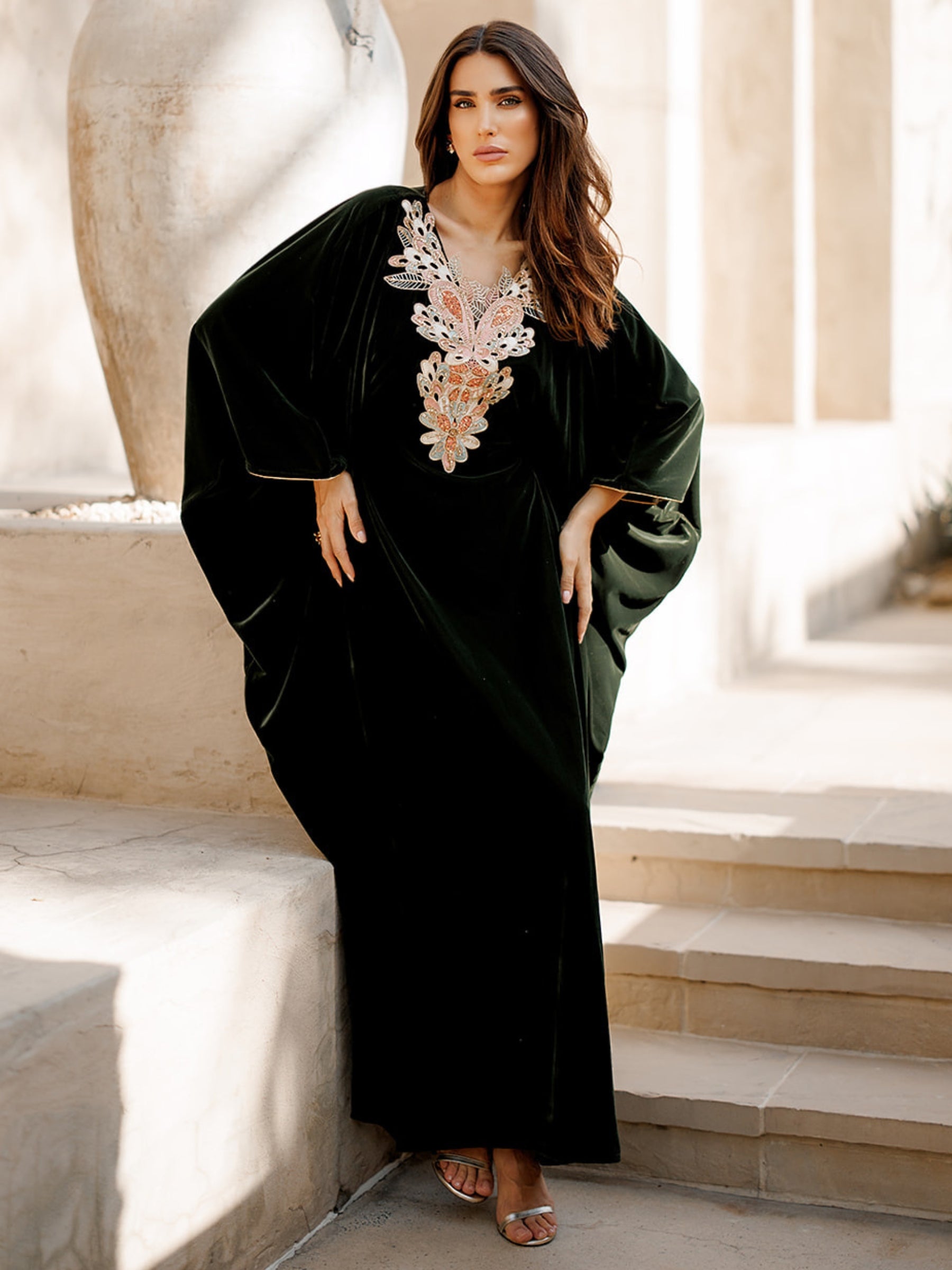 NAWARAH GREEN VELVET KAFTAN